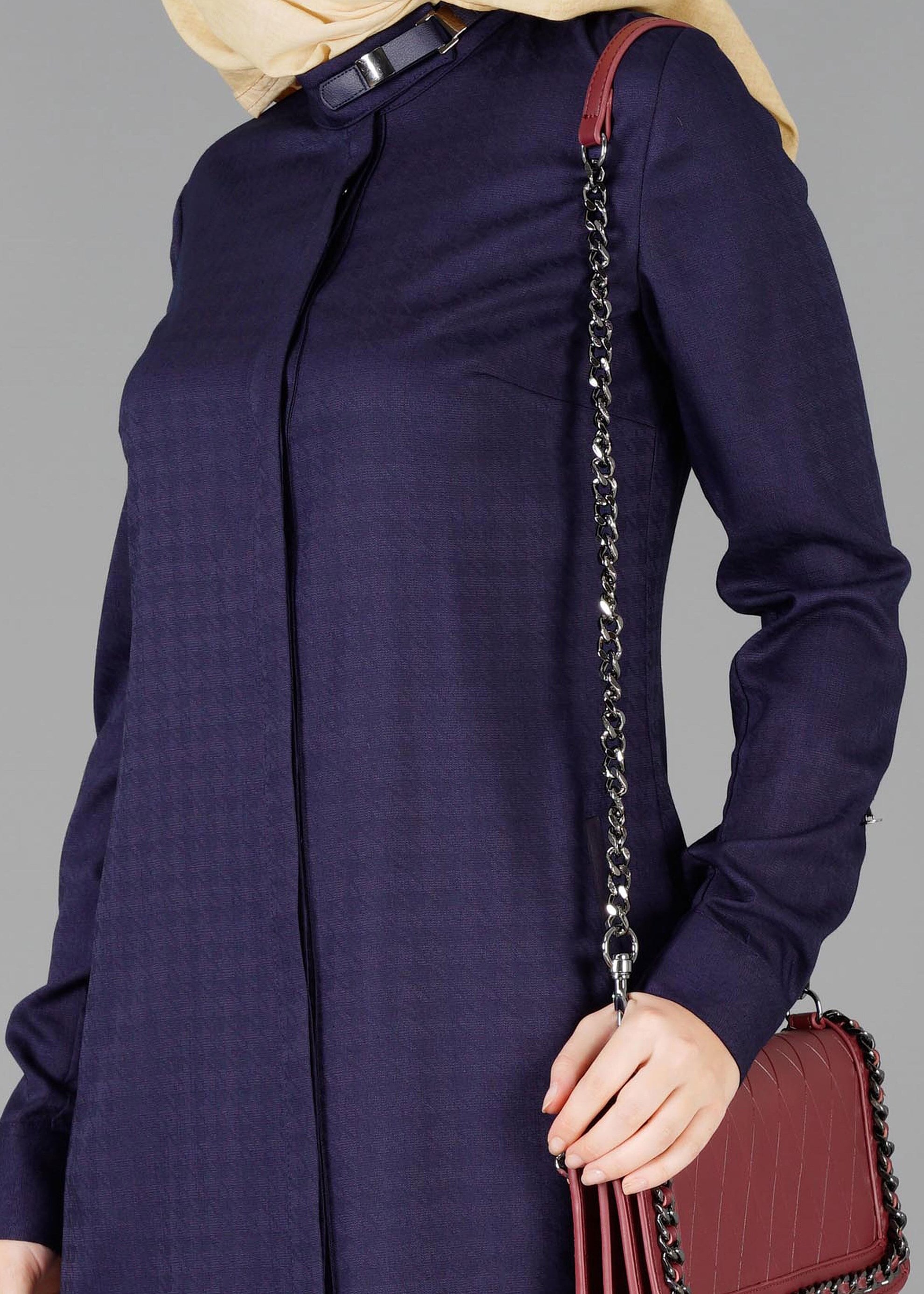 Tesettür giyim LACİVERT DOKULU CEPLİ TUNİK 4732