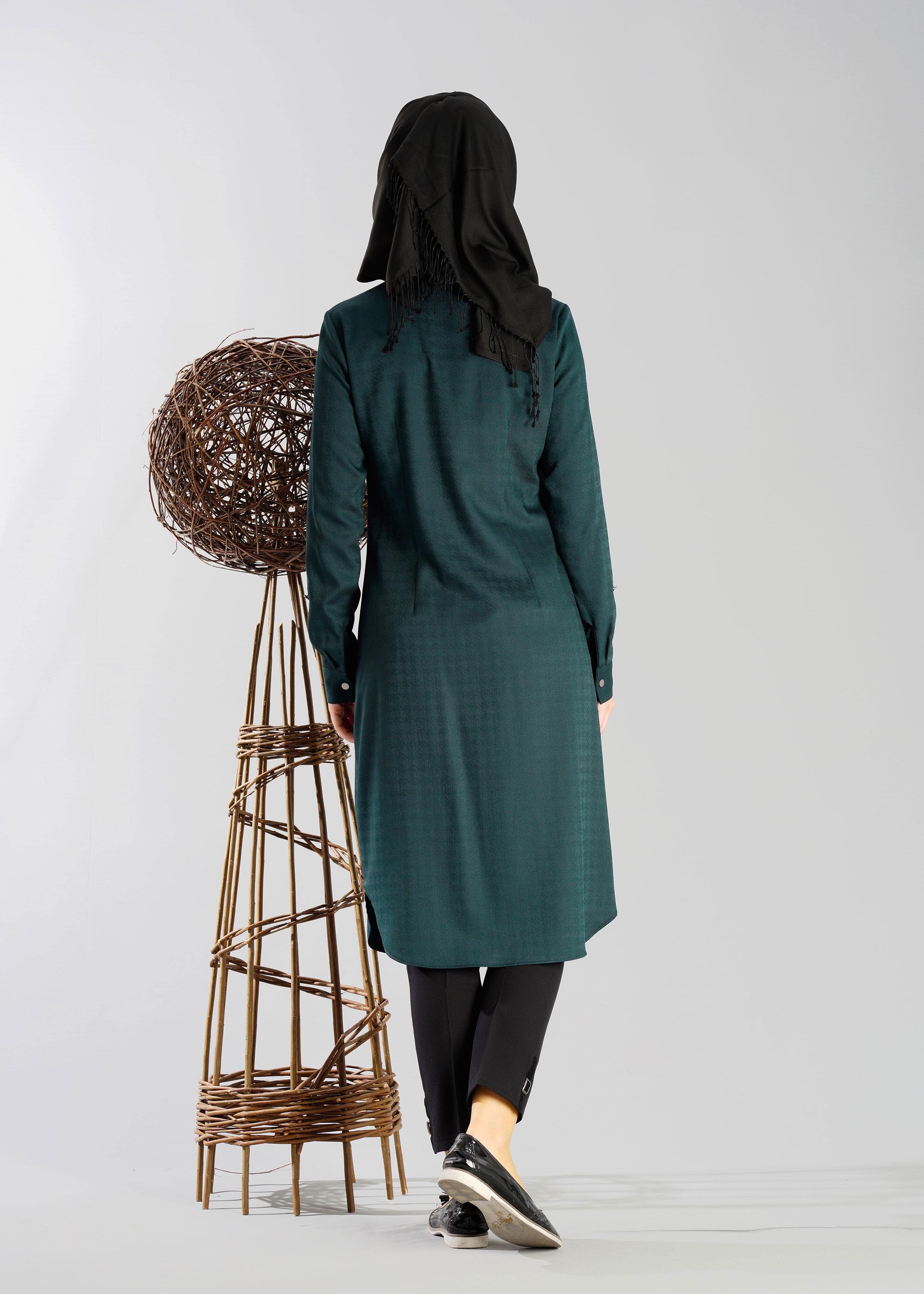 Tesettür giyim YEŞİL DOKULU CEPLİ TUNİK 4732