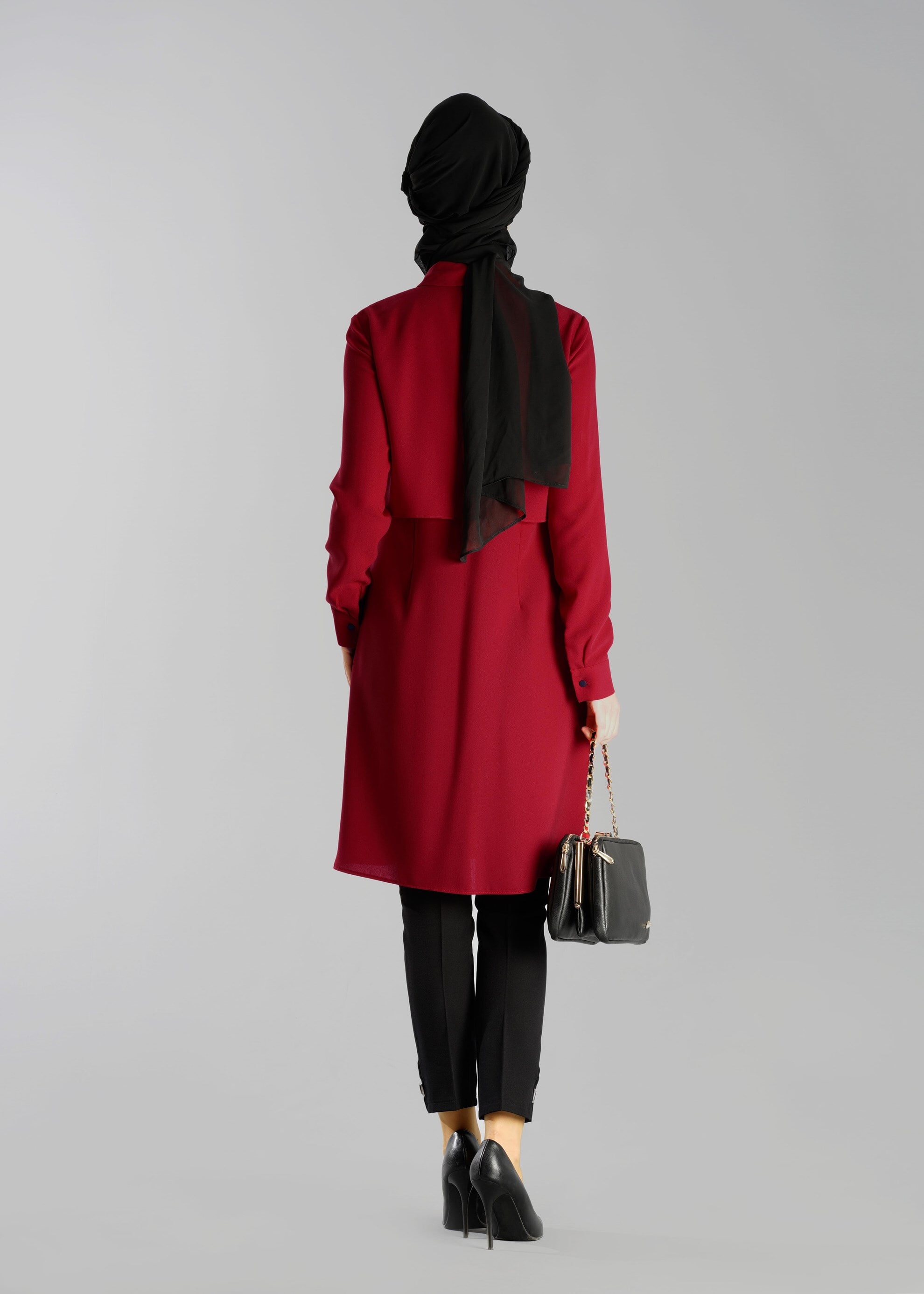 Tesettür giyim BORDO DANTEL DETAYLI DÜĞMELİ TUNİK 4740