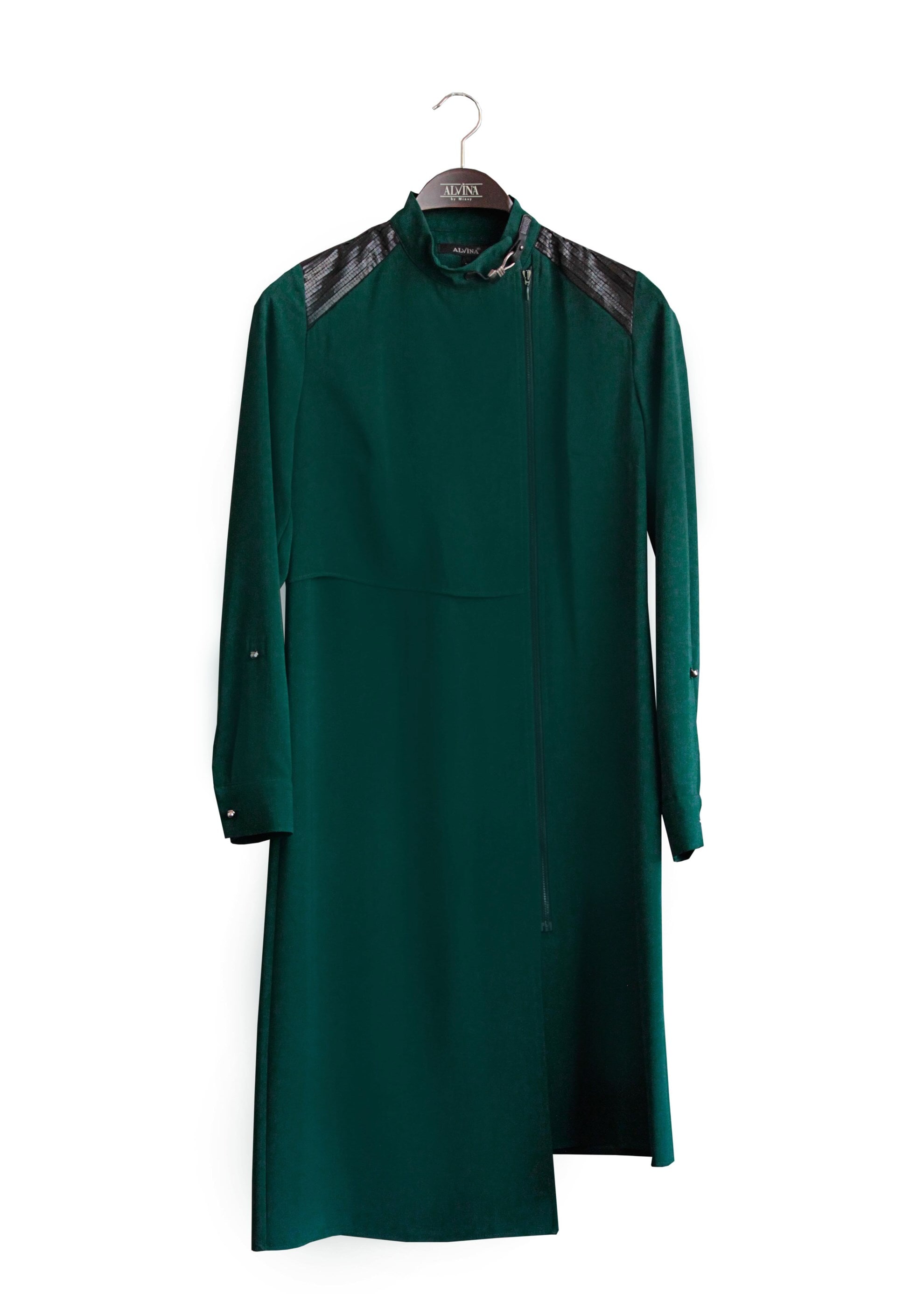 Tesettür giyim YEŞİL OMUZ DETAYLI FERMUARLI TUNİK 4741