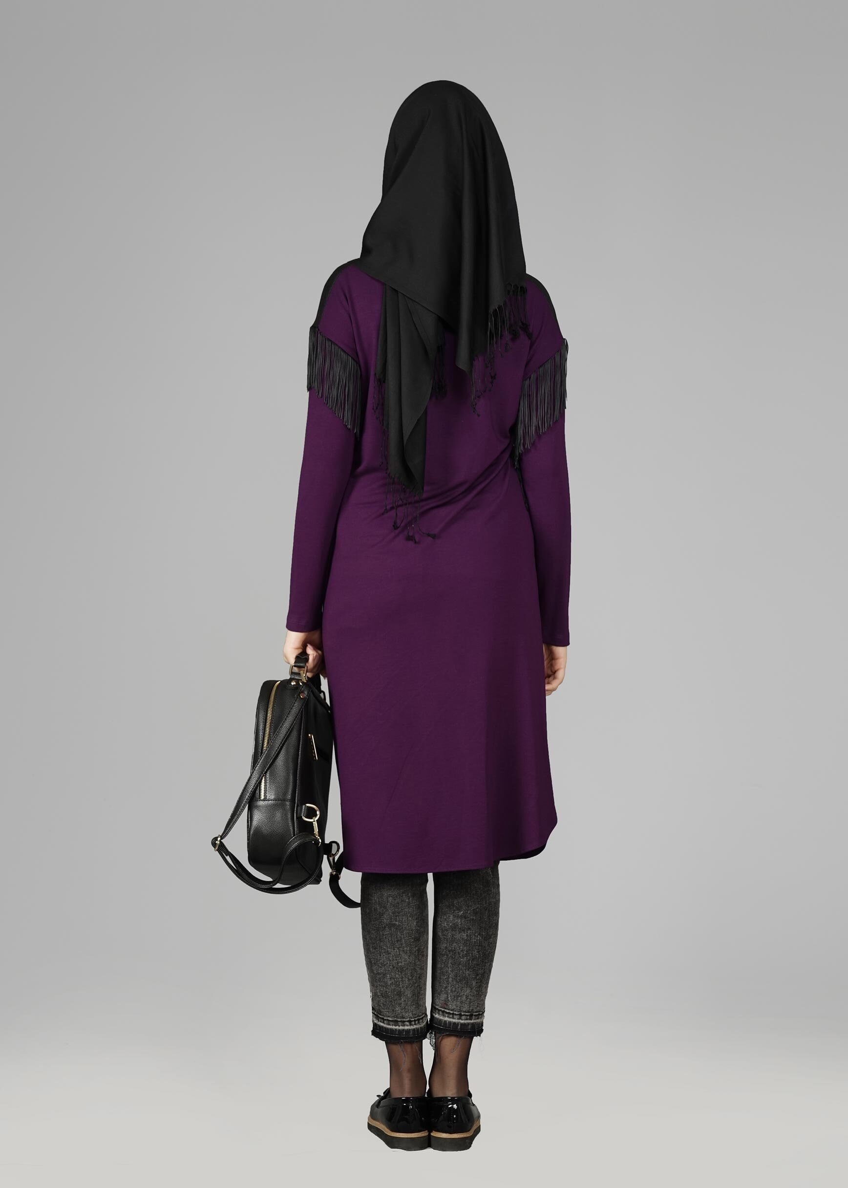 Tesettür giyim MOR KOLLARI SAÇAKLI TUNİK 4744