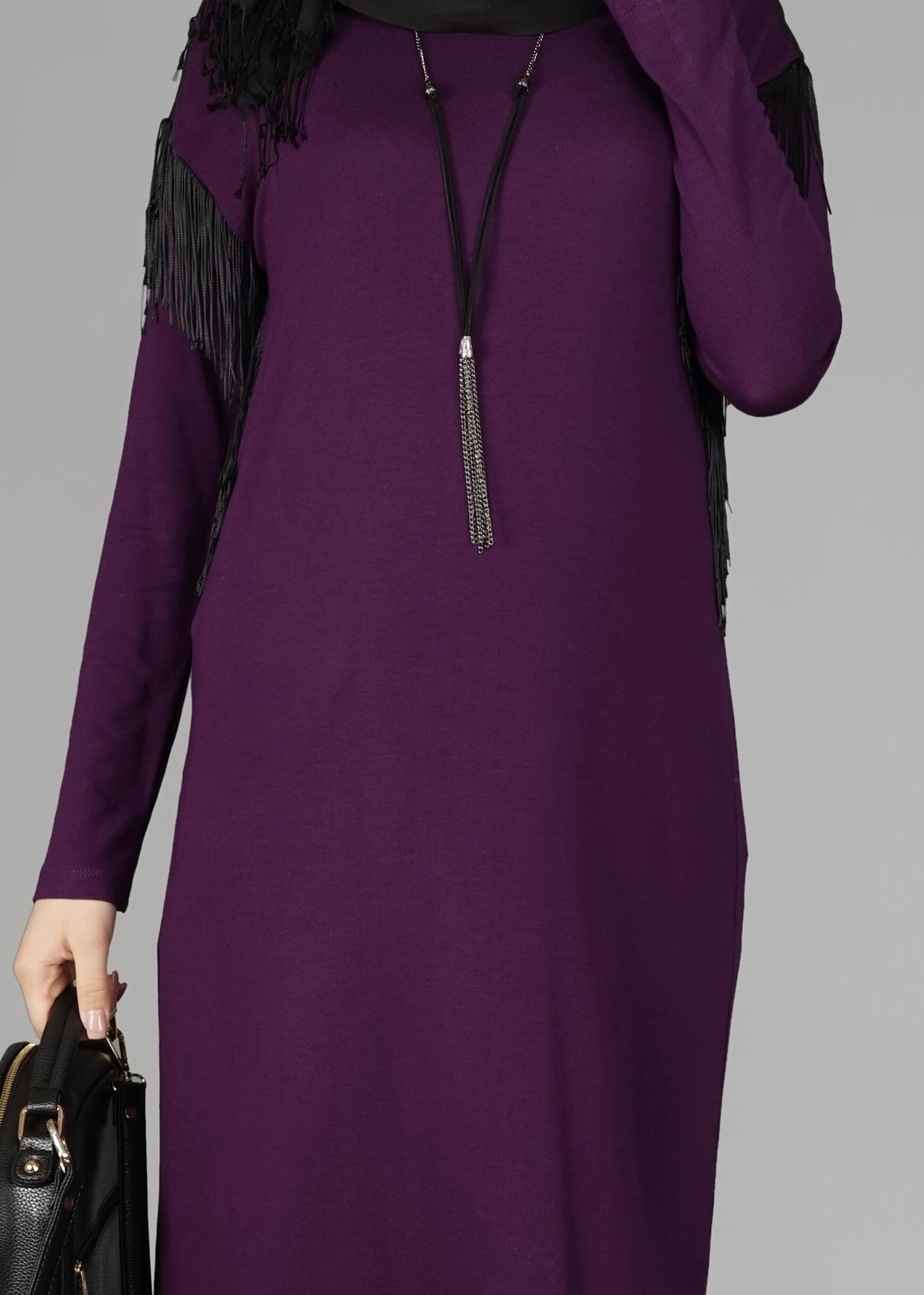 Tesettür giyim MOR KOLLARI SAÇAKLI TUNİK 4744