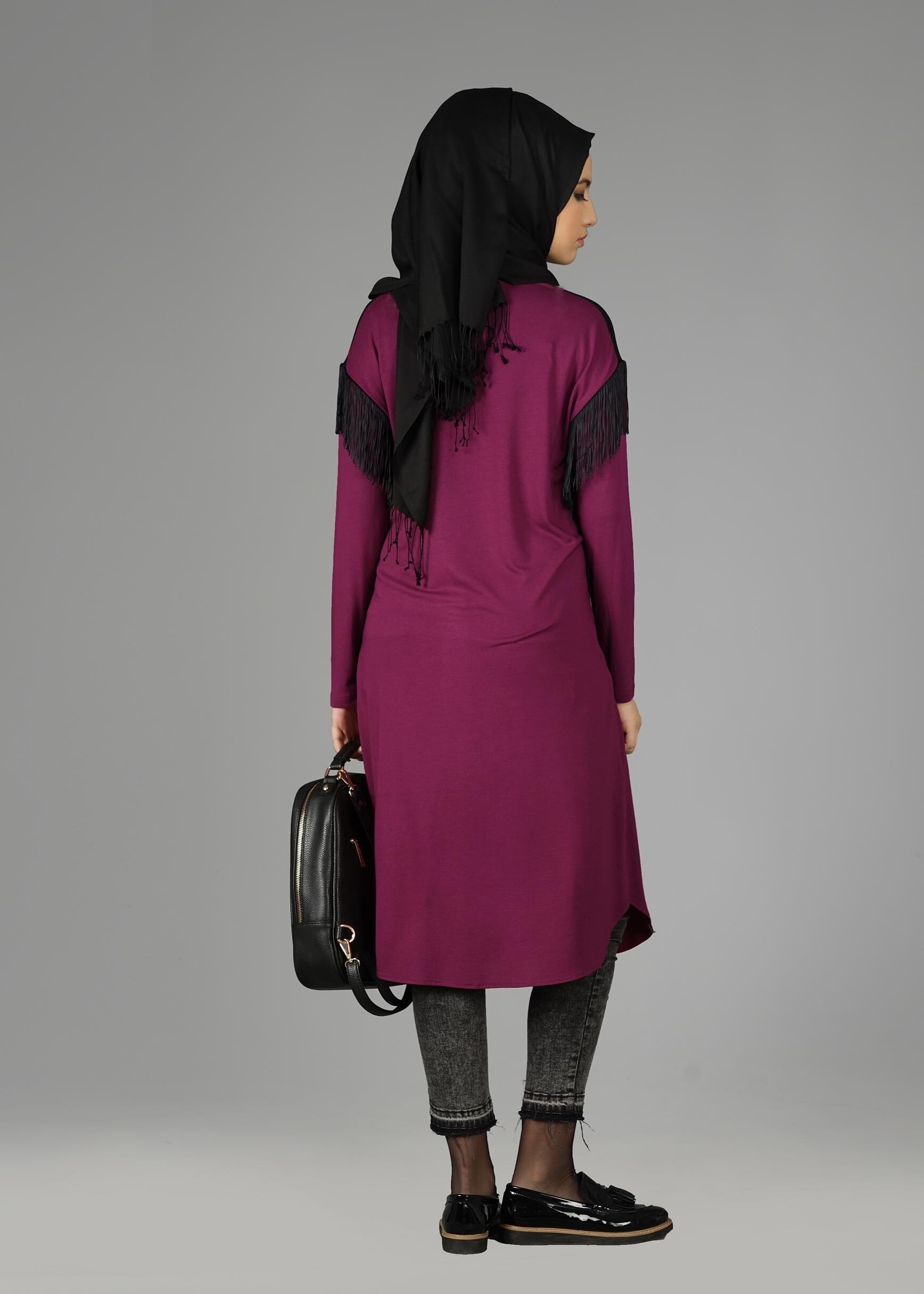 Tesettür giyim MOR KOLLARI SAÇAKLI TUNİK 4744