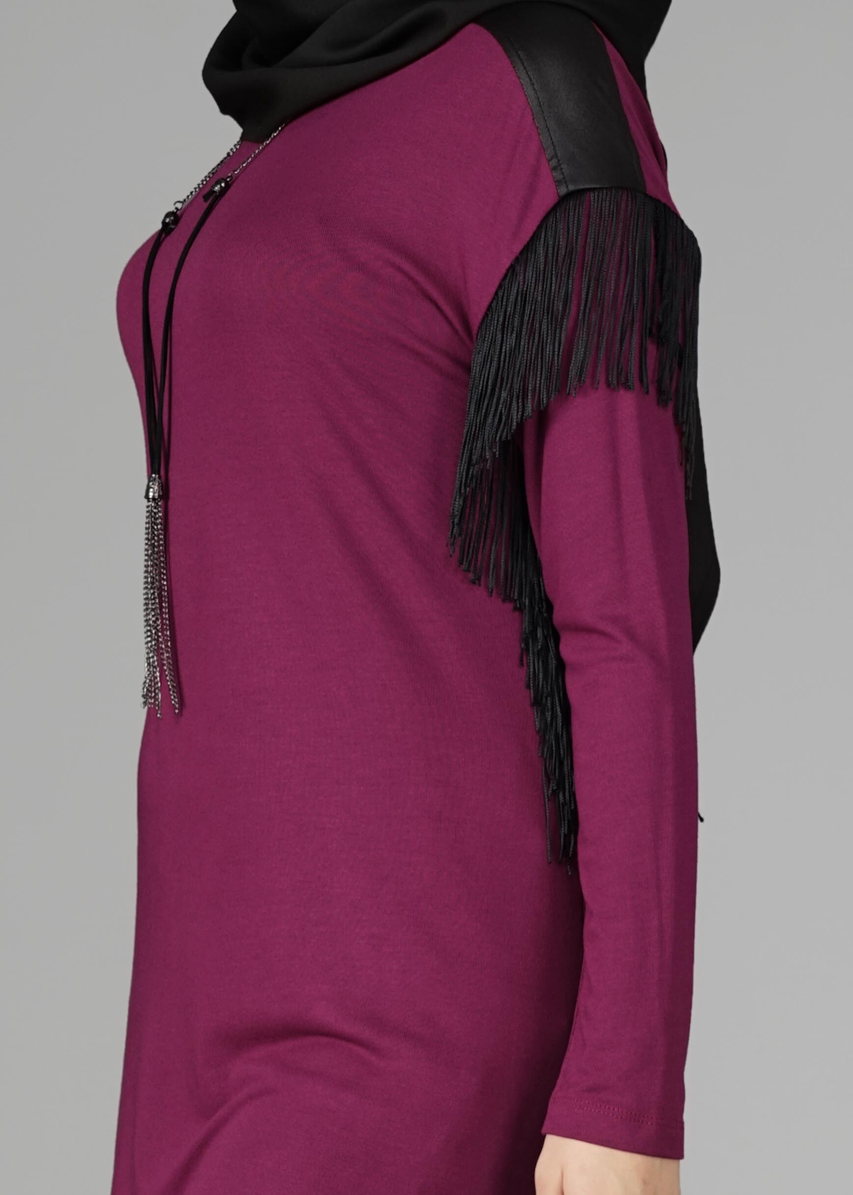 Tesettür giyim MOR KOLLARI SAÇAKLI TUNİK 4744