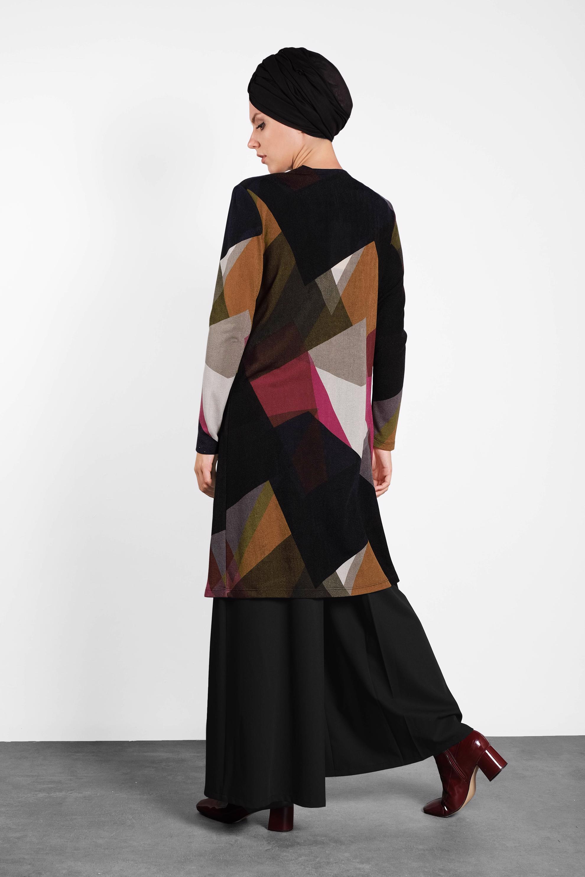 Tesettür giyim FUŞYA GEOMETRİK DESENLİ CEKET 4771 