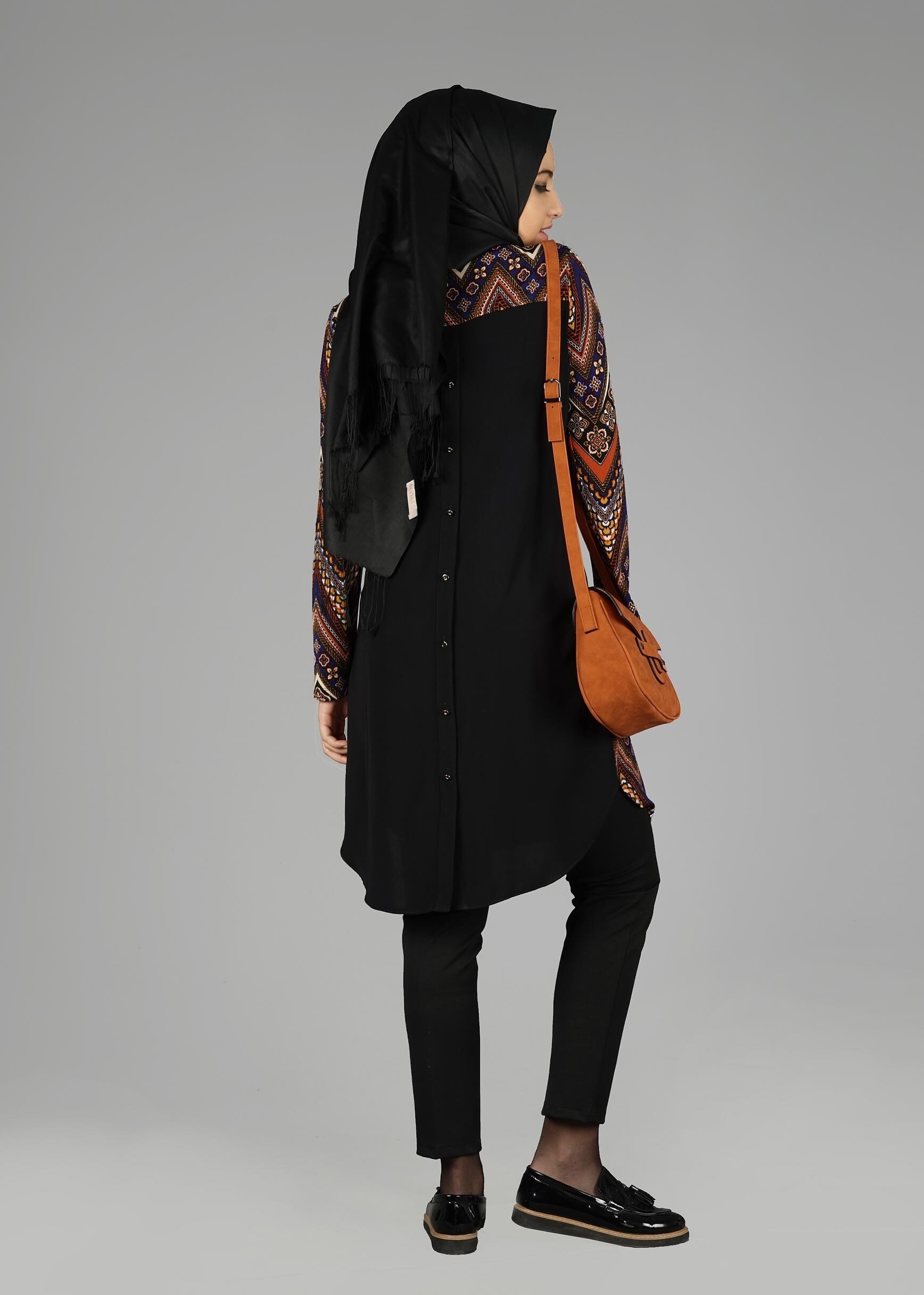 Tesettür giyim TURUNCU ETNİK DESENLİ TUNİK 4772