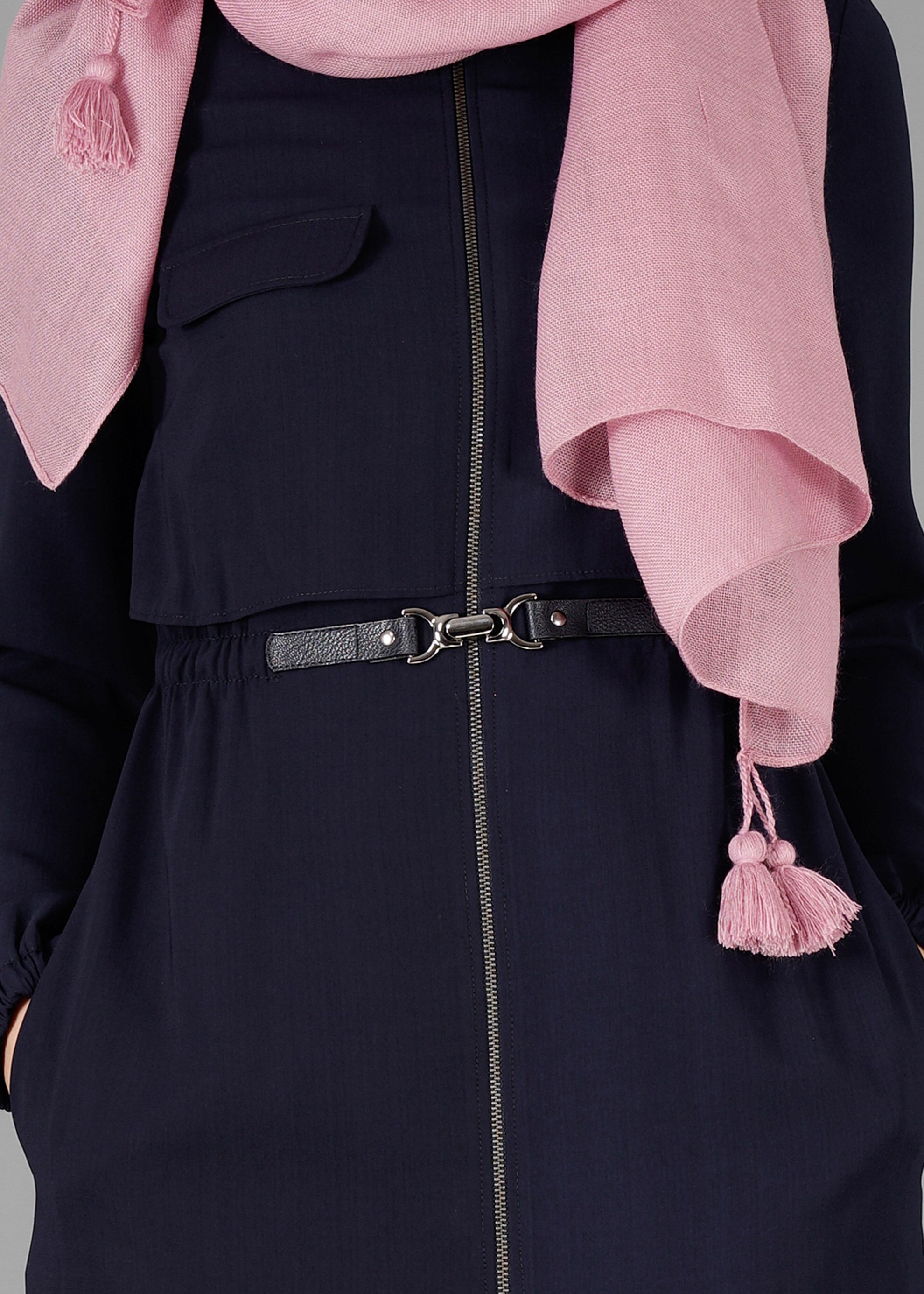 Tesettür giyim LACİVERT BELİ BÜZGÜLÜ FERMUARLI TUNİK 4777