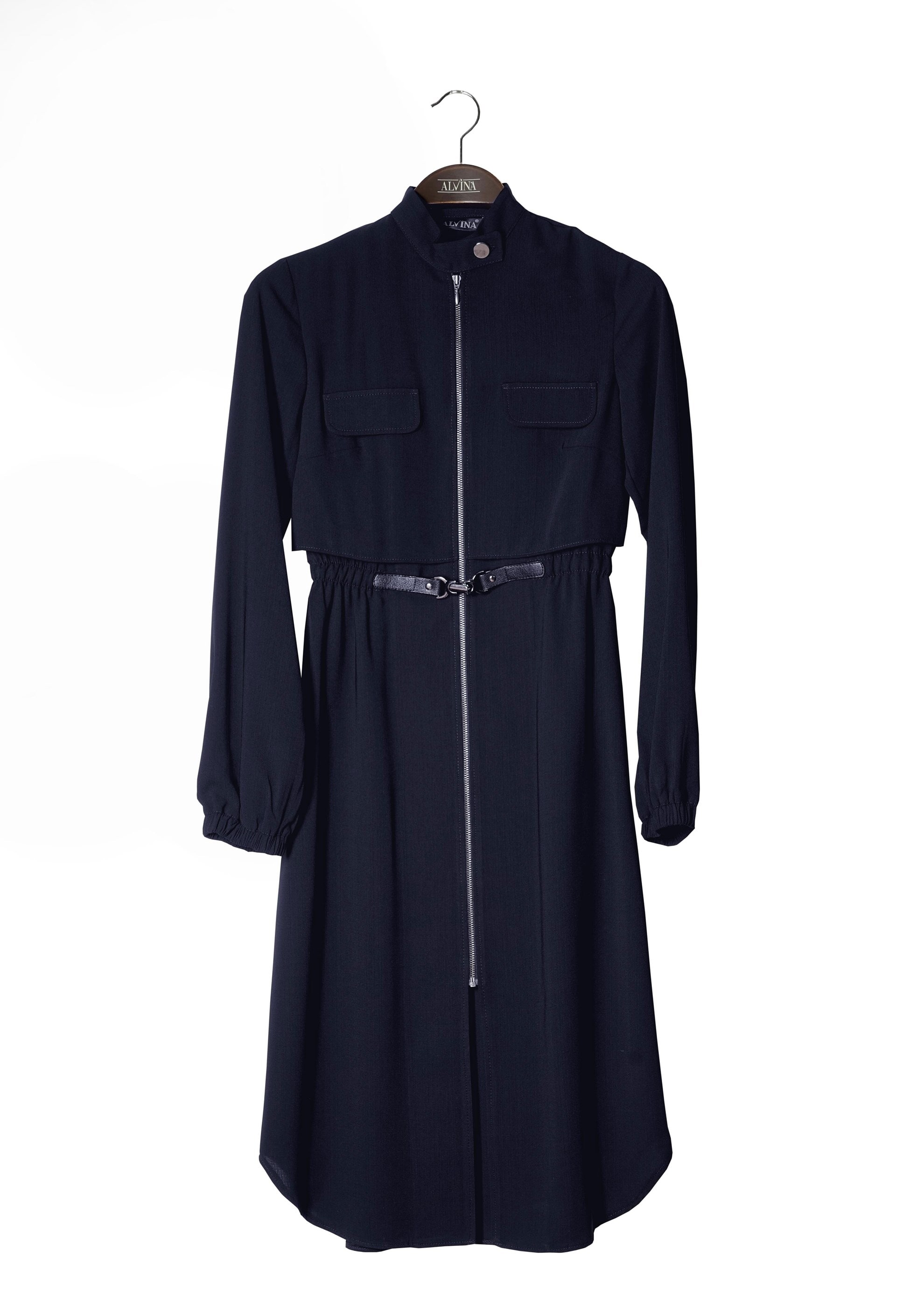 Tesettür giyim LACİVERT BELİ BÜZGÜLÜ FERMUARLI TUNİK 4777