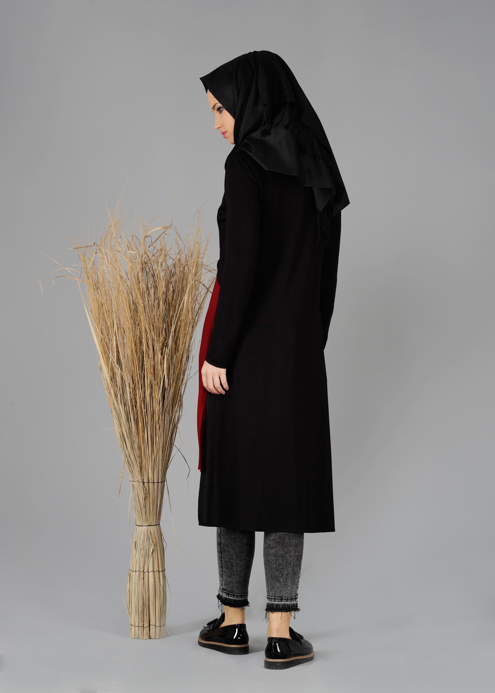 Tesettür giyim BORDO BELDEN BAĞLAMALI 2&prime;li TUNİK 4778