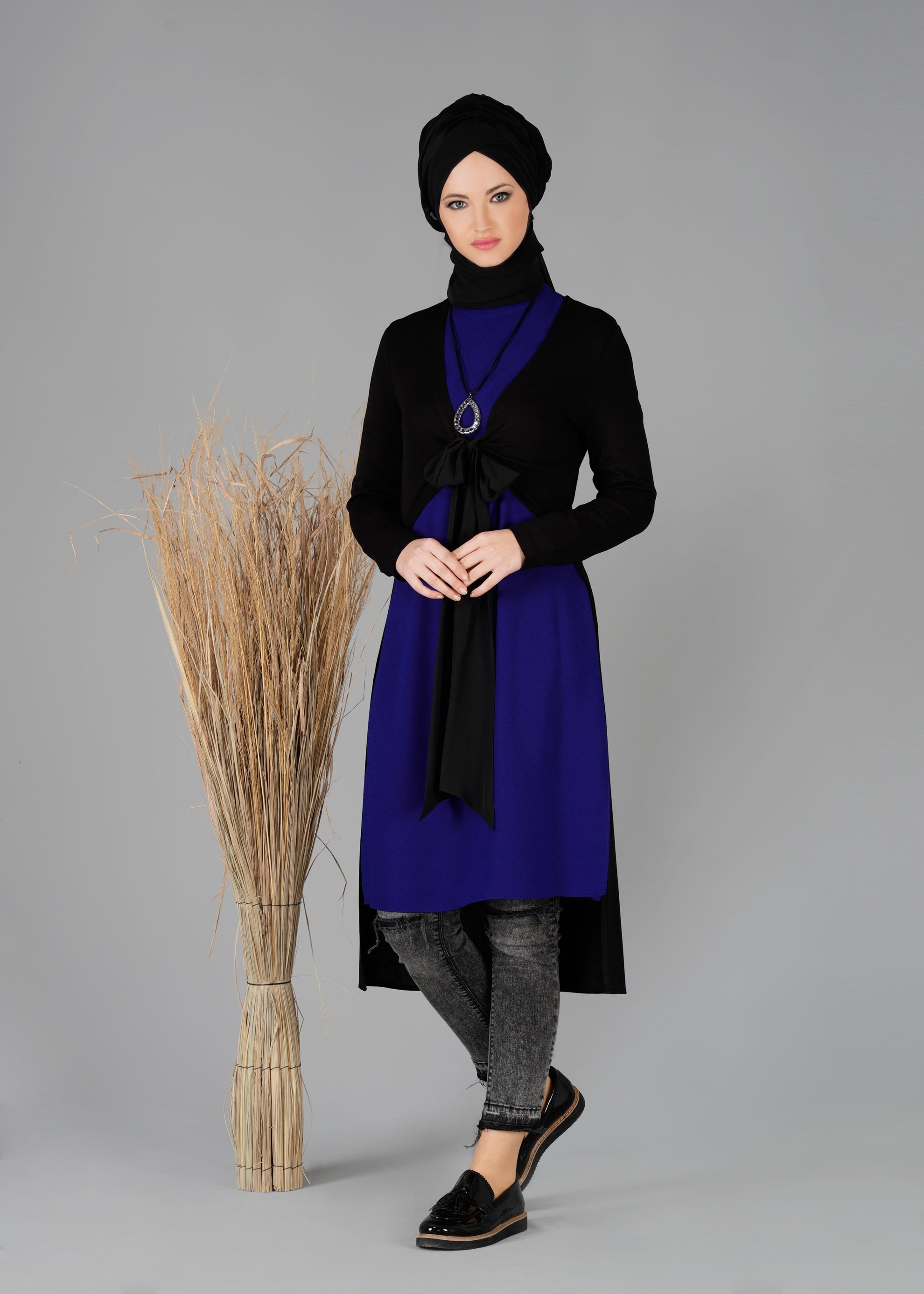 Tesettür giyim LACİVERT BELDEN BAĞLAMALI 2&prime;li TUNİK 4778