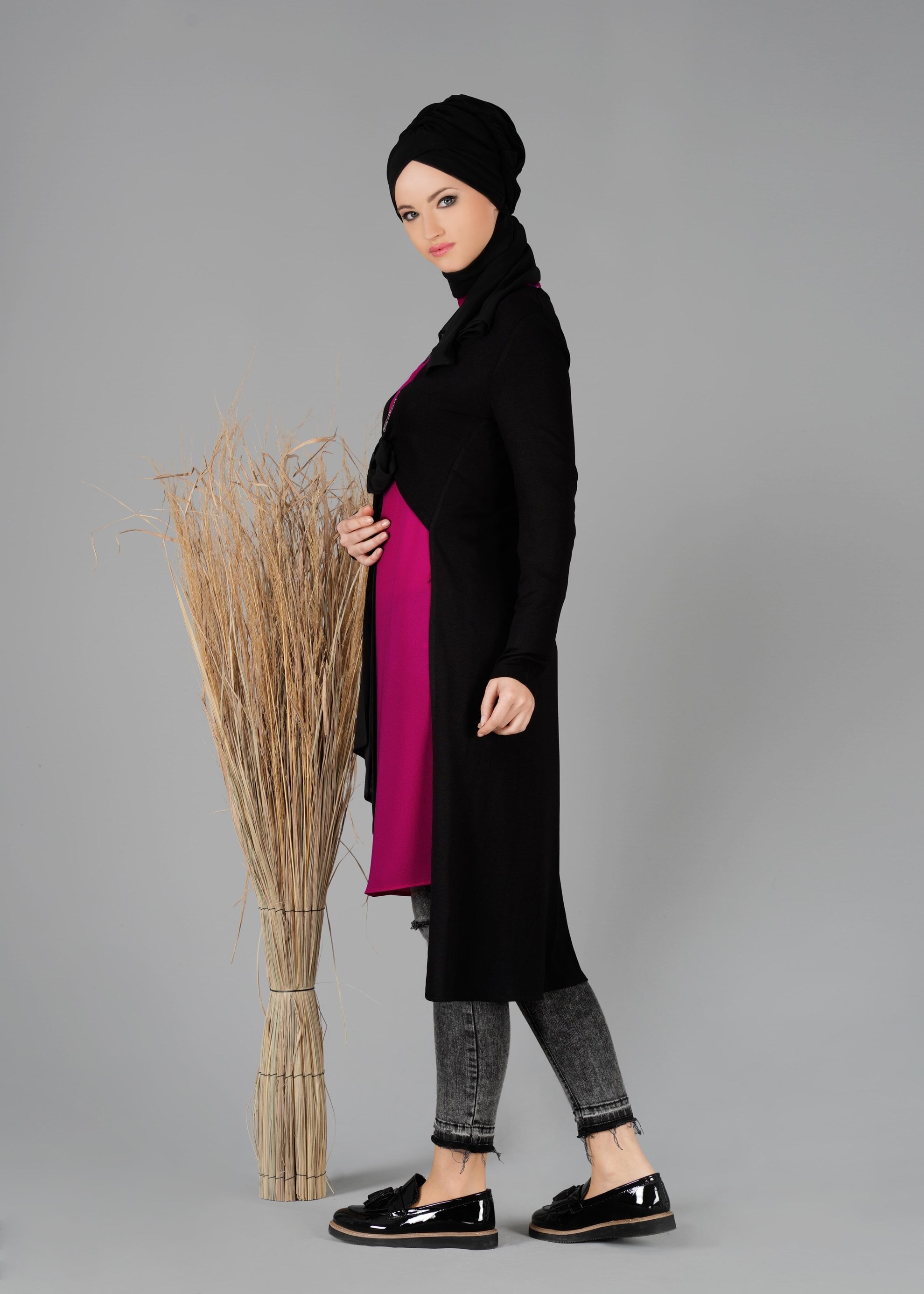 Tesettür giyim MOR BELDEN BAĞLAMALI 2&prime;li TUNİK 4778