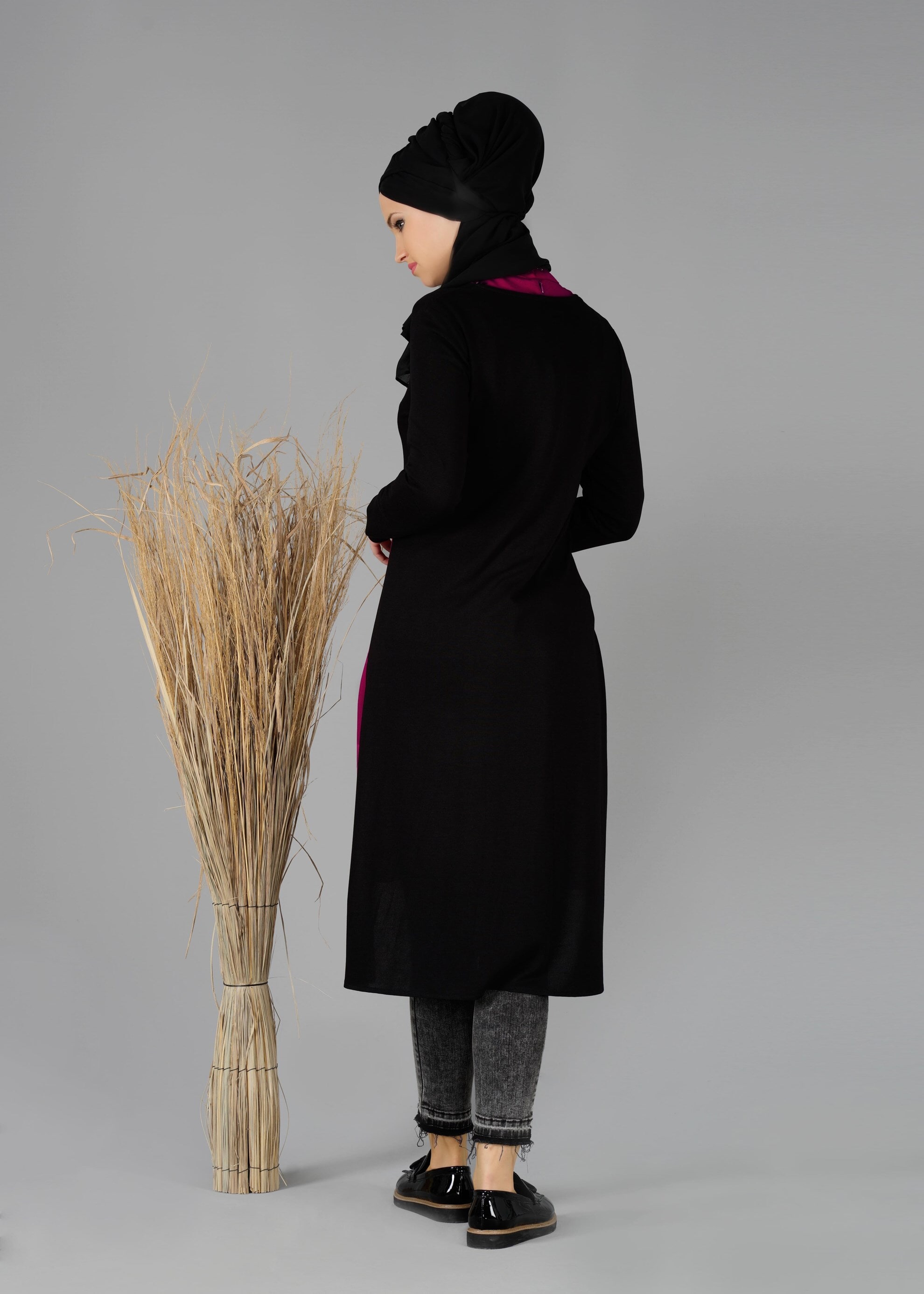 Tesettür giyim MOR BELDEN BAĞLAMALI 2&prime;li TUNİK 4778