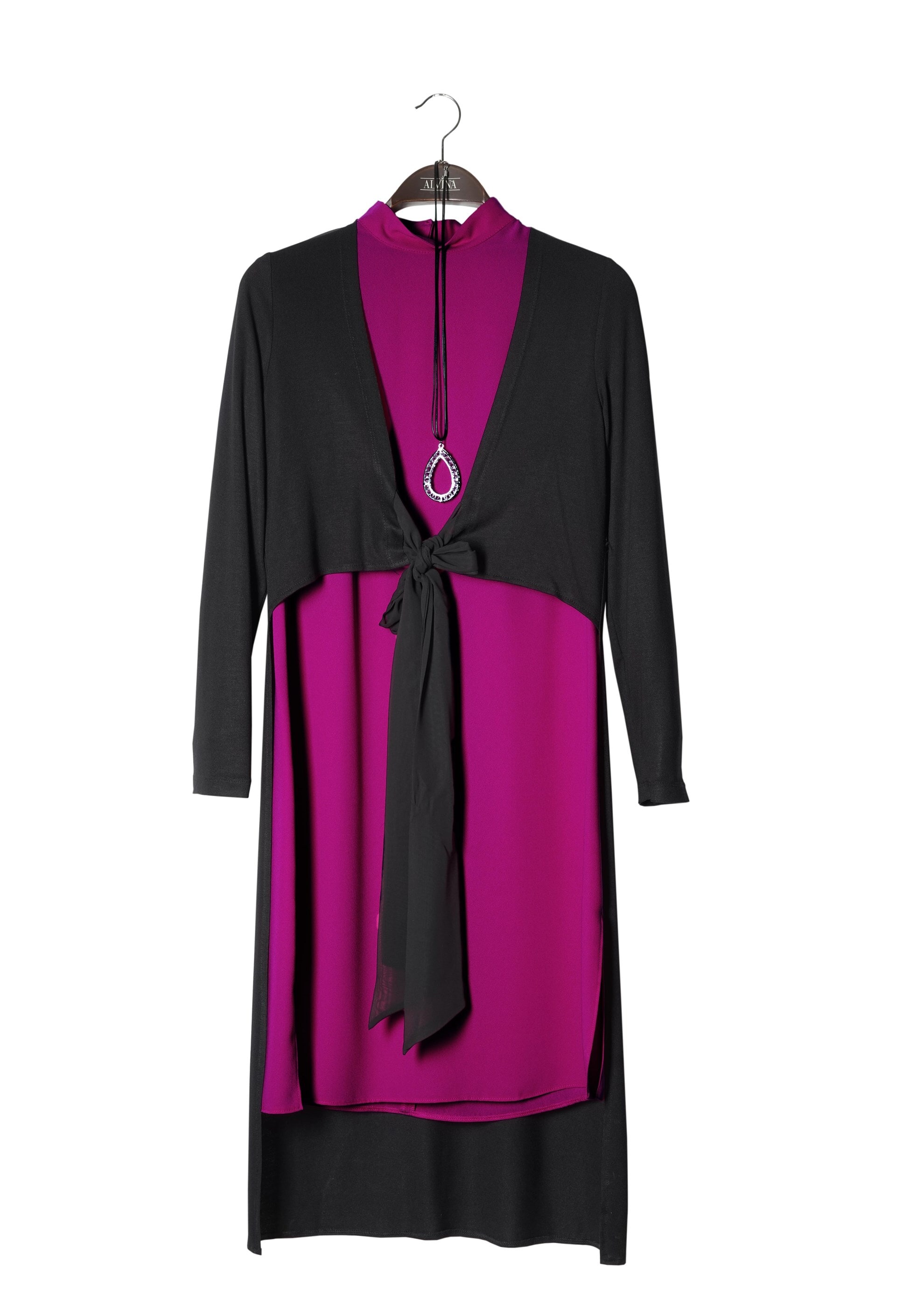 Tesettür giyim MOR BELDEN BAĞLAMALI 2&prime;li TUNİK 4778