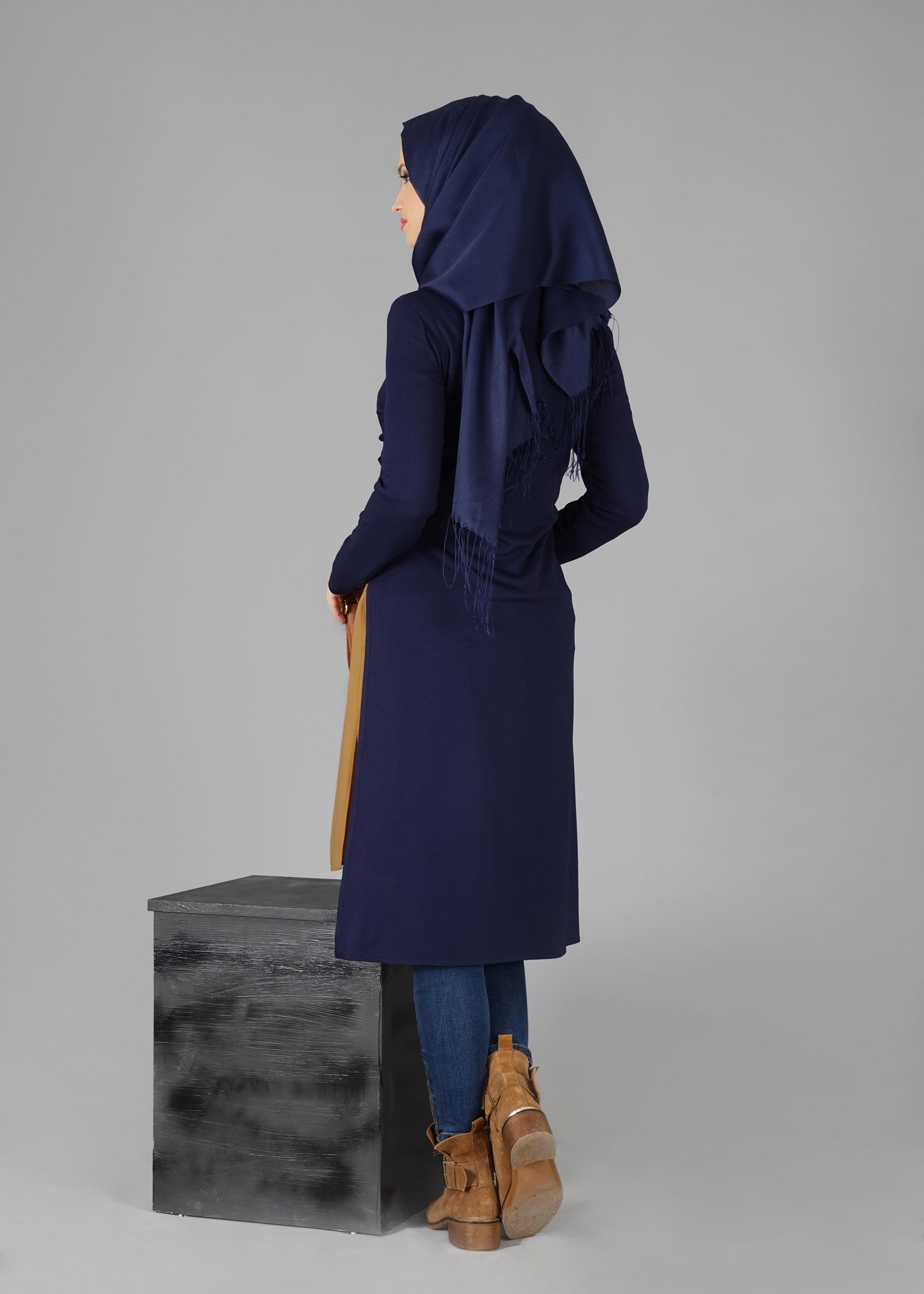 Tesettür giyim KAHVE BELDEN BAĞLAMALI 2&prime;li TUNİK 4778