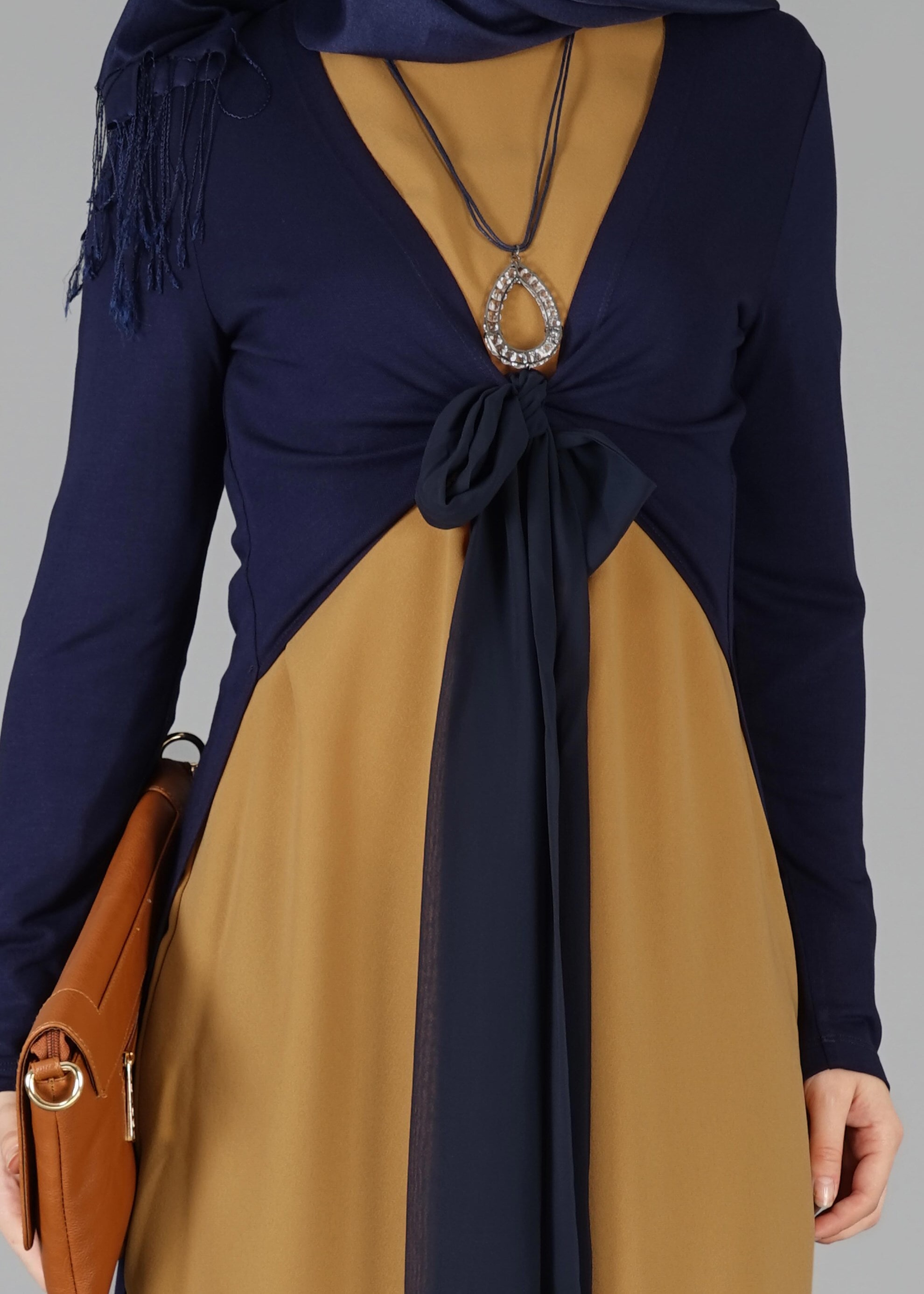 Tesettür giyim KAHVE BELDEN BAĞLAMALI 2&prime;li TUNİK 4778