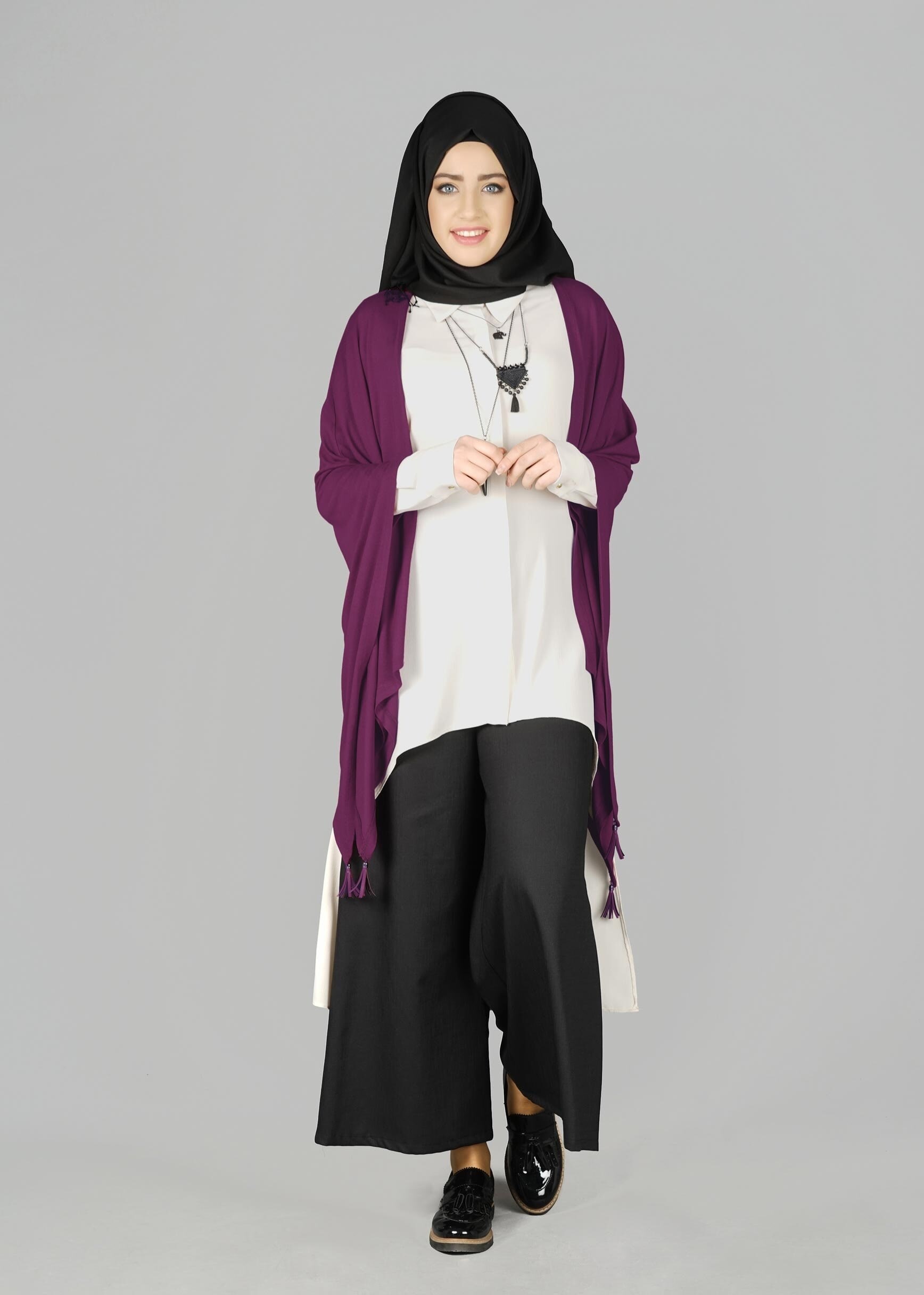 Tesettür giyim MOR ASİMETRİK KESİM TUNİK 4841