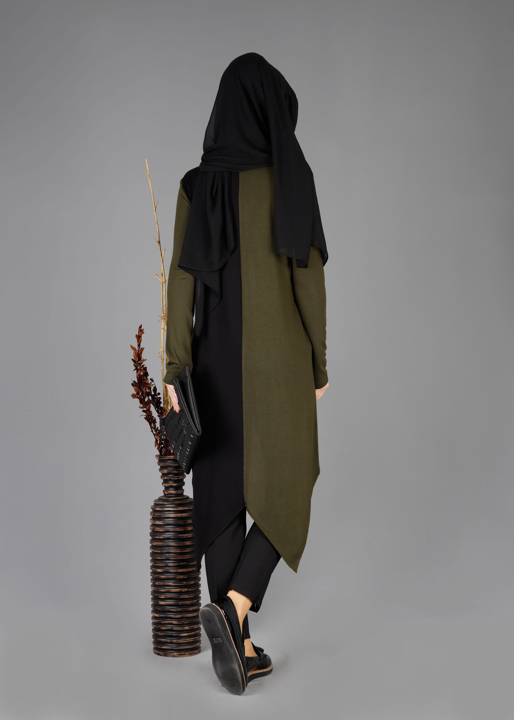 Tesettür giyim HAKİ ASİMETRİK KESİM TUNİK 4844