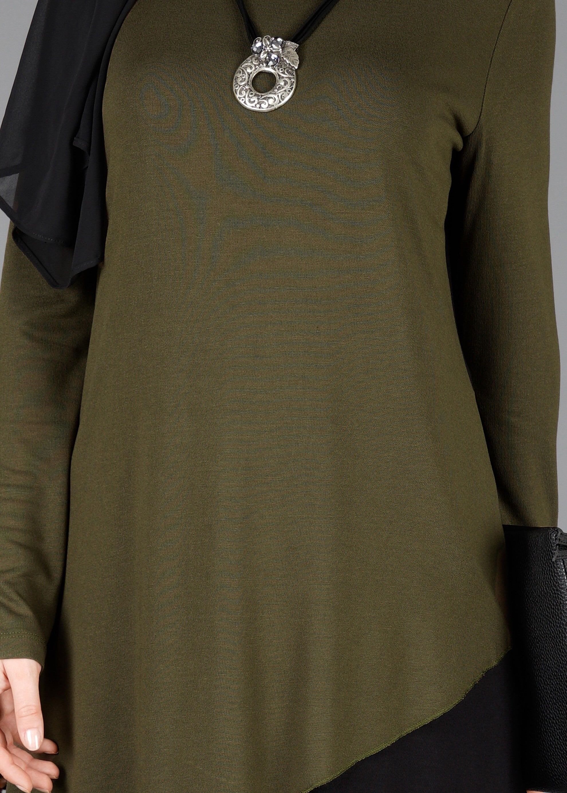 Tesettür giyim HAKİ ASİMETRİK KESİM TUNİK 4844