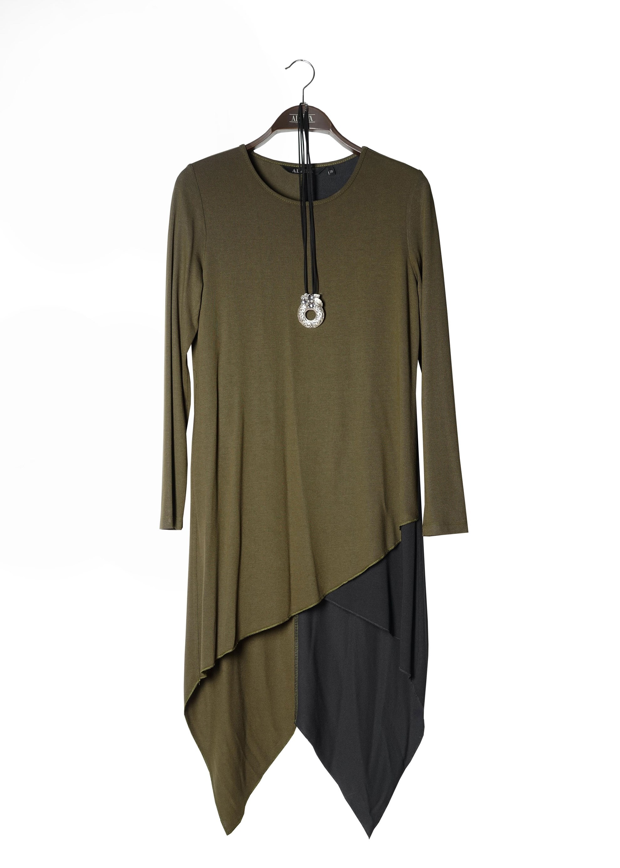 Tesettür giyim HAKİ ASİMETRİK KESİM TUNİK 4844