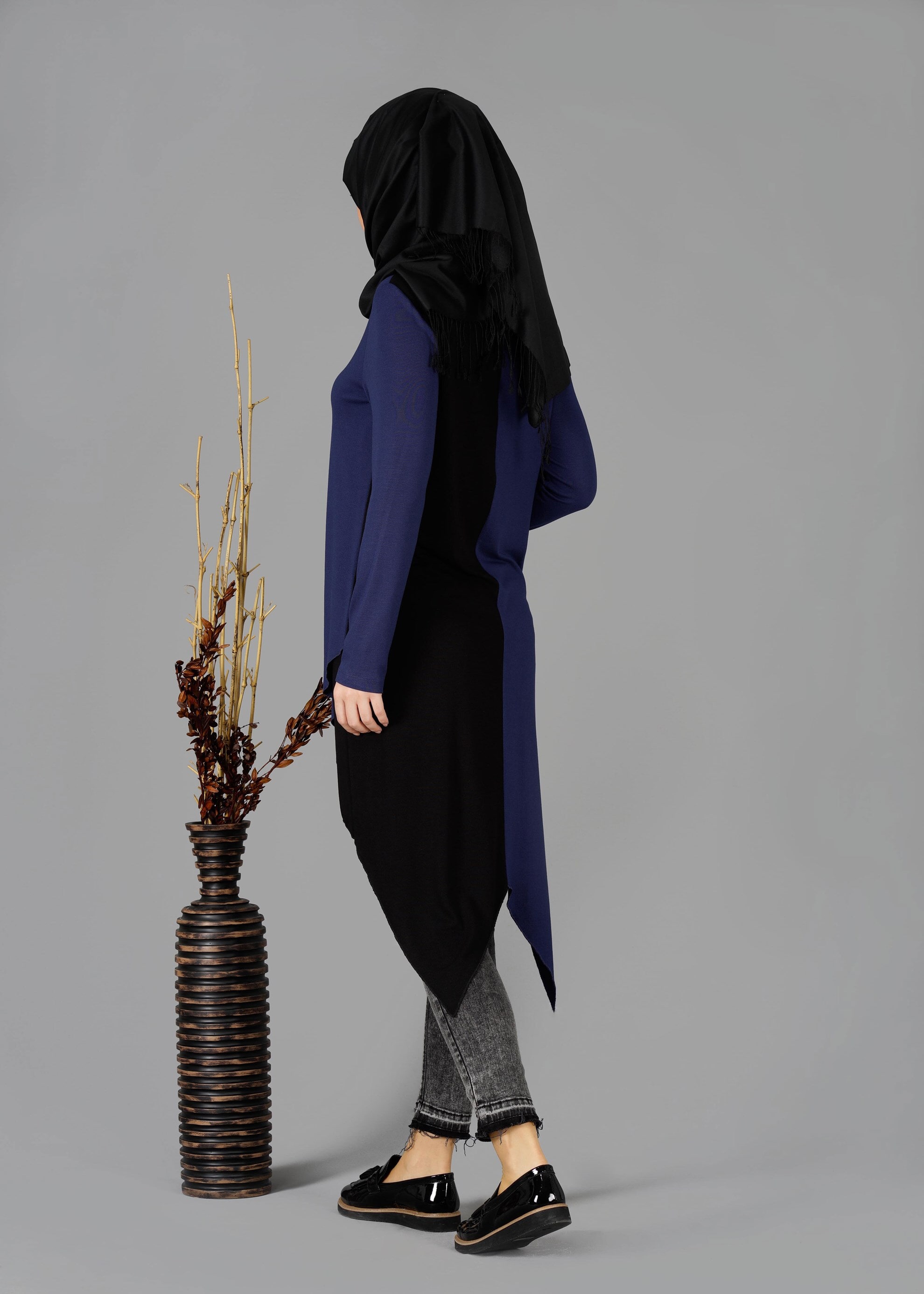 Tesettür giyim LACİVERT ASİMETRİK KESİM TUNİK 4844