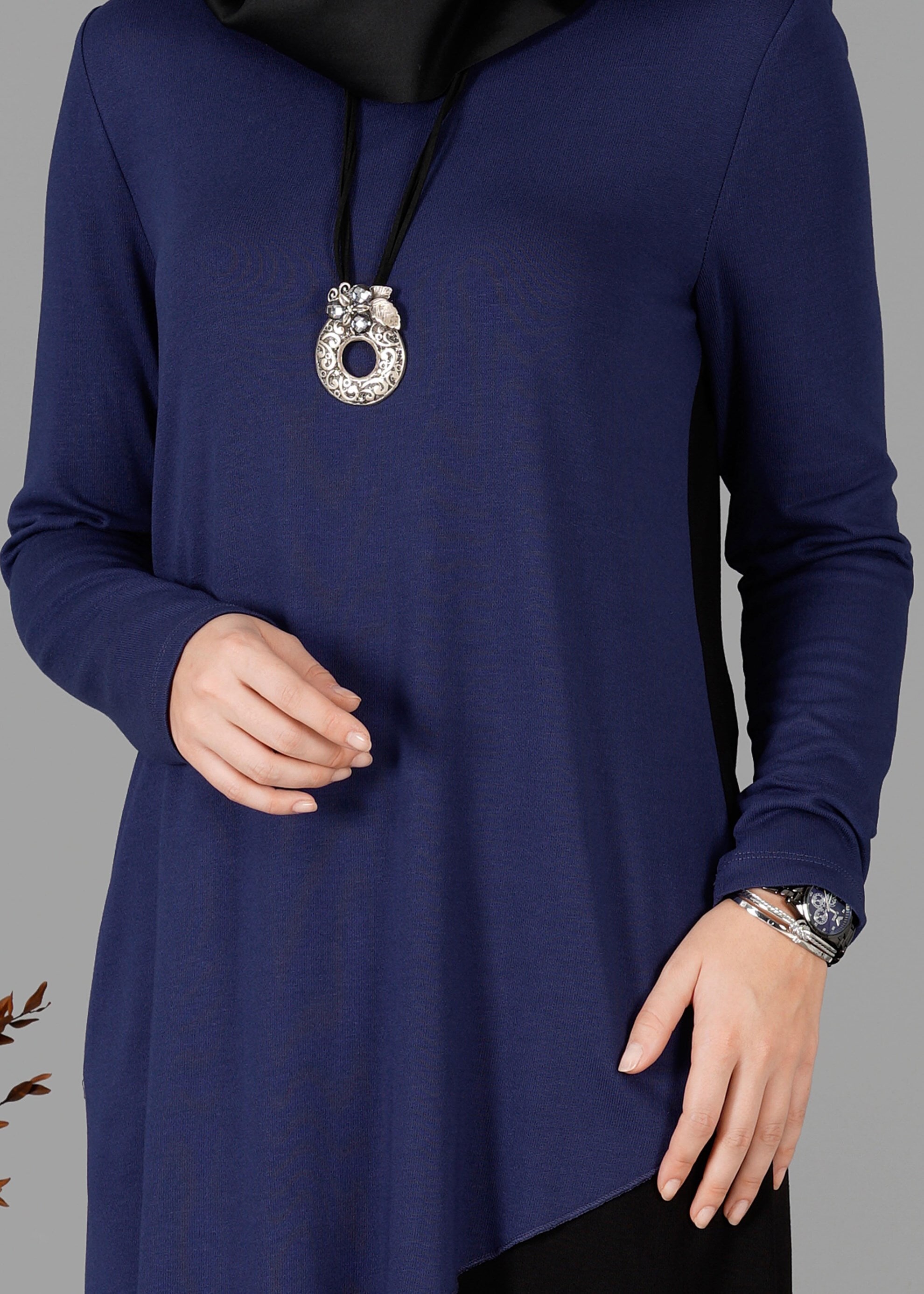 Tesettür giyim LACİVERT ASİMETRİK KESİM TUNİK 4844