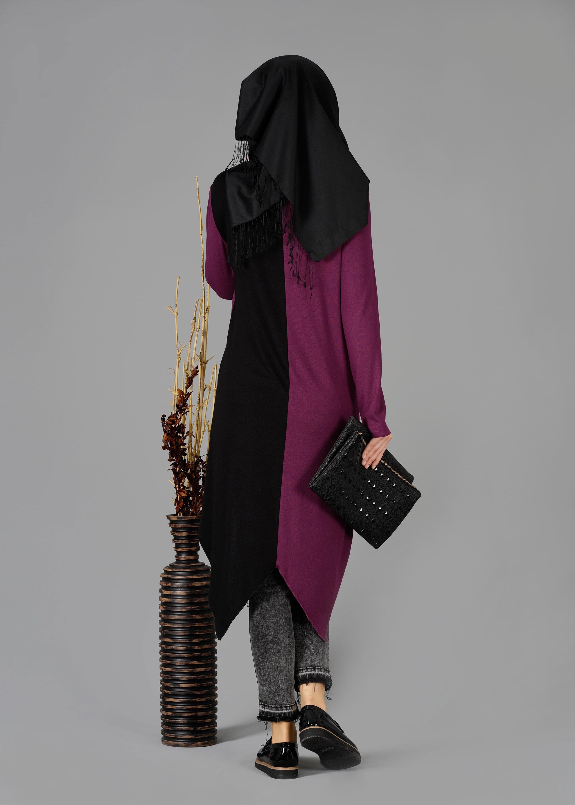 Tesettür giyim MOR ASİMETRİK KESİM TUNİK 4844