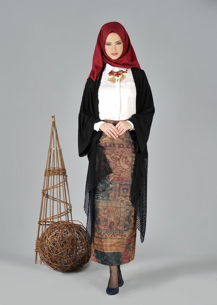 Tesettür giyim SİYAH FİLE DETAYLI TUNİK 4854