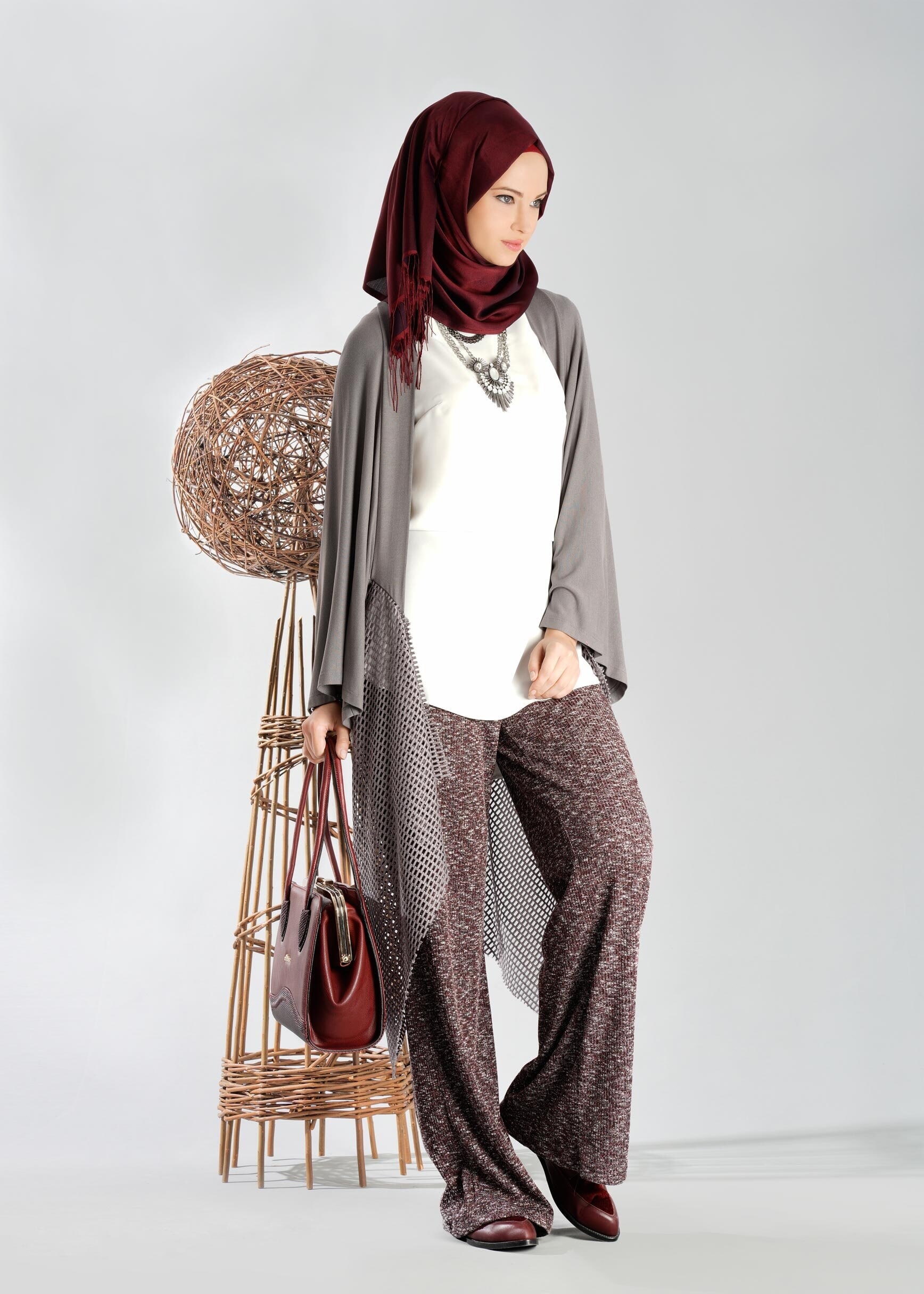 Tesettür giyim GRİ FİLE DETAYLI TUNİK 4854