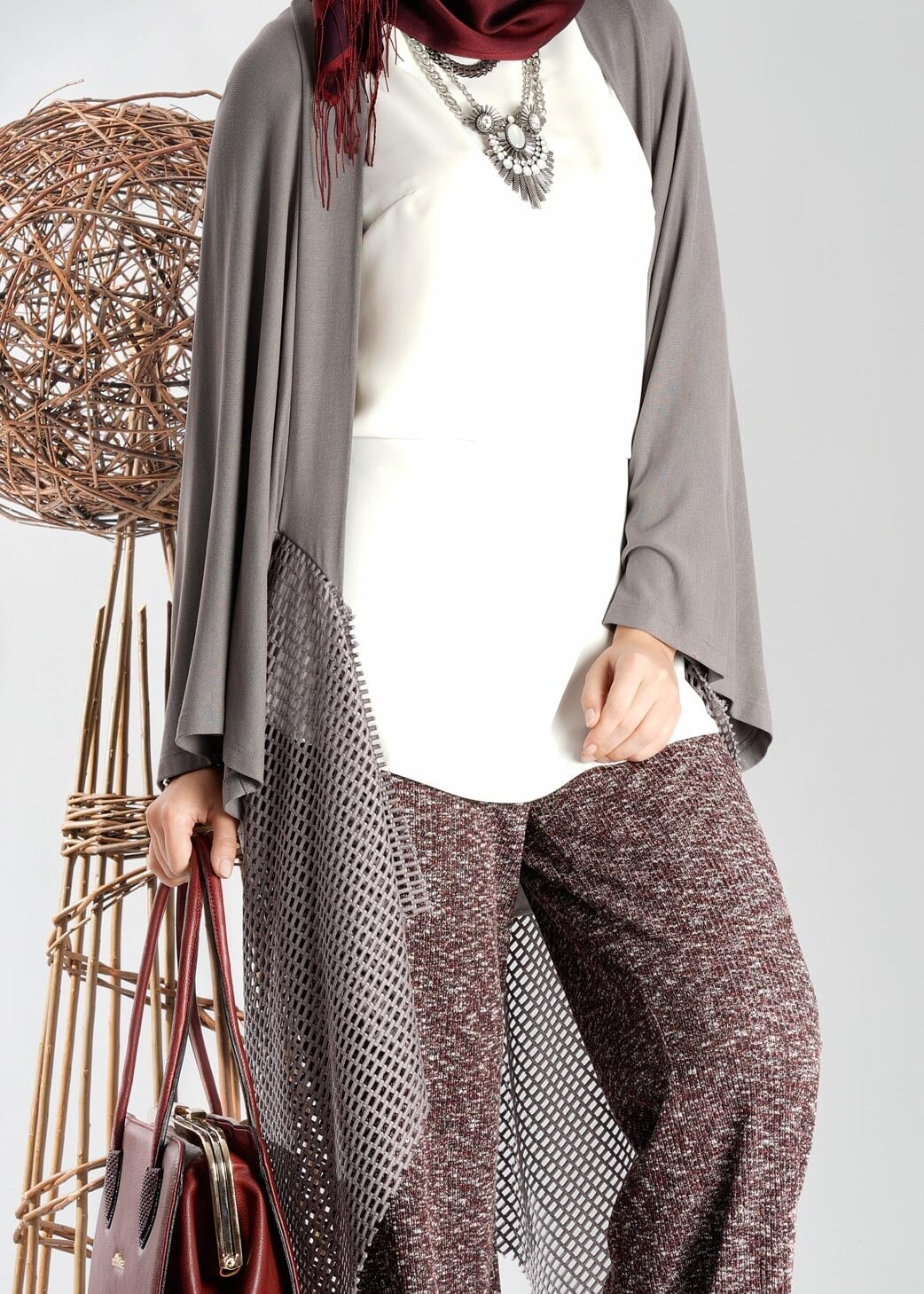 Tesettür giyim GRİ FİLE DETAYLI TUNİK 4854