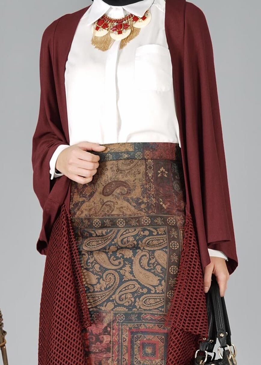 Tesettür giyim BORDO FİLE DETAYLI TUNİK 4854