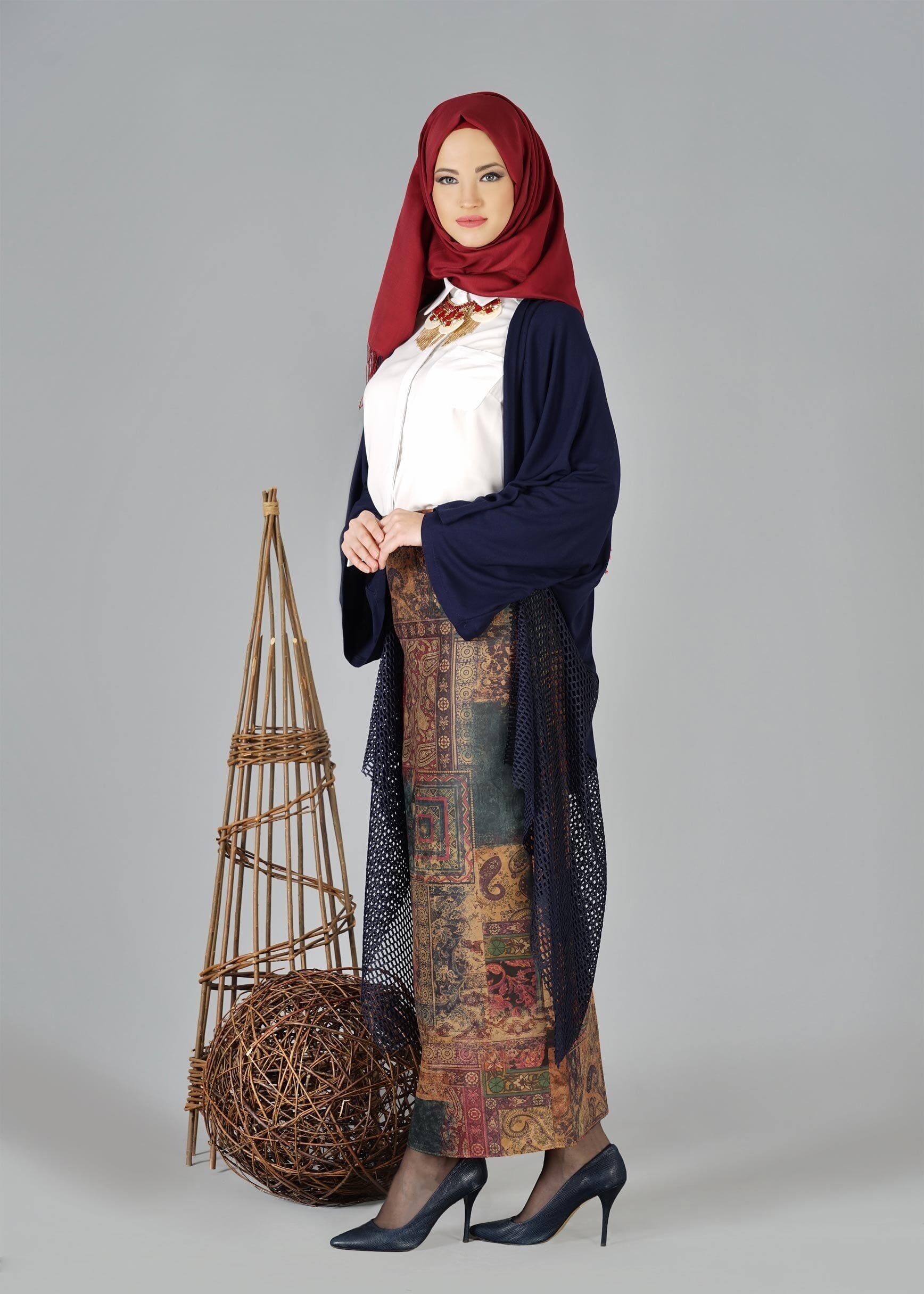 Tesettür giyim LACİVERT FİLE DETAYLI TUNİK 4854