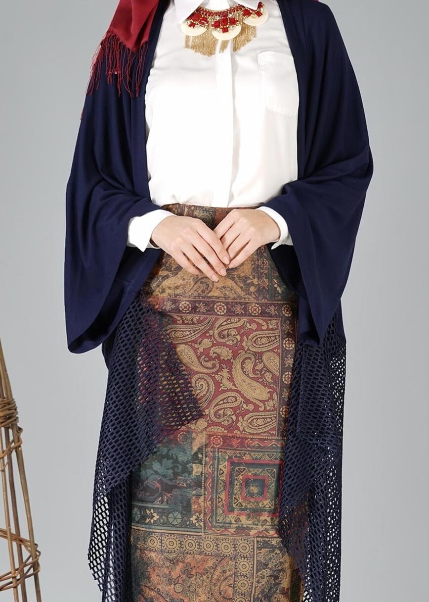 Tesettür giyim LACİVERT FİLE DETAYLI TUNİK 4854