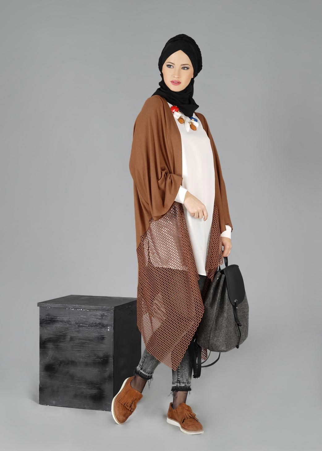 Tesettür giyim TABA FİLE DETAYLI TUNİK 4854