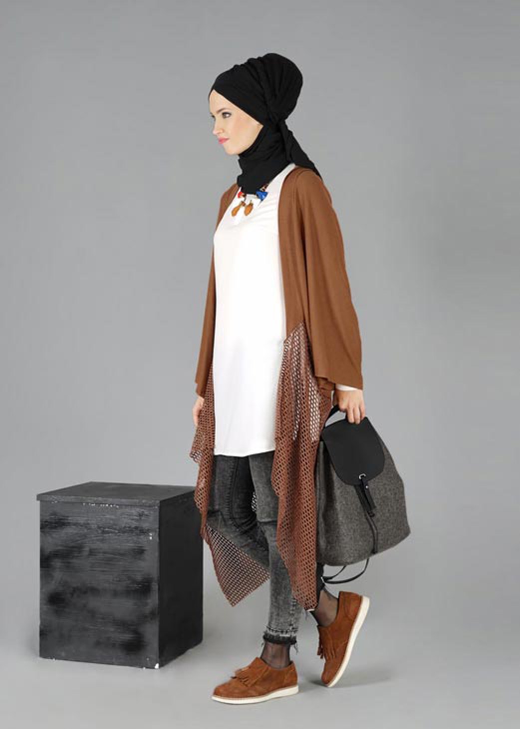 Tesettür giyim TABA FİLE DETAYLI TUNİK 4854