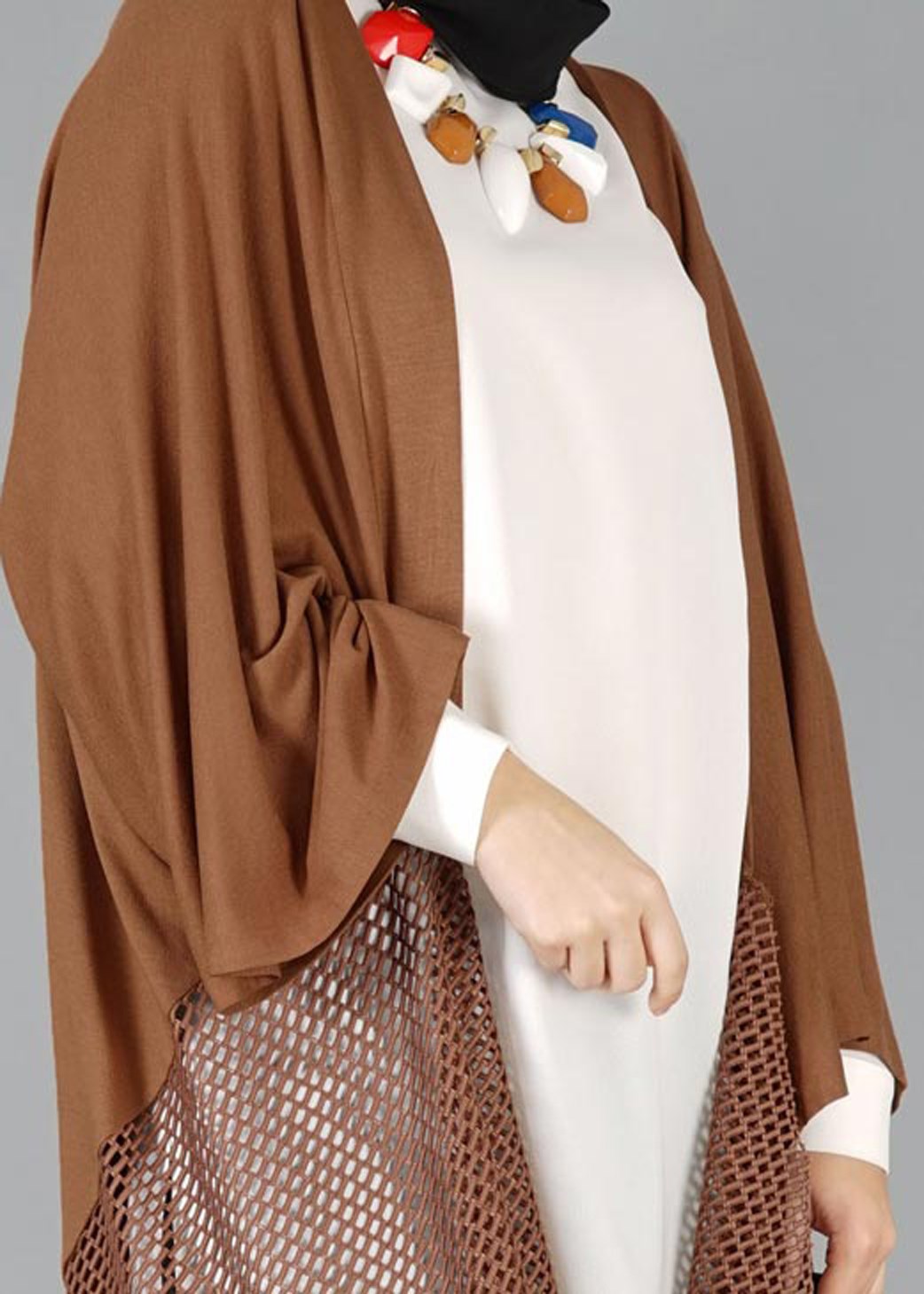 Tesettür giyim TABA FİLE DETAYLI TUNİK 4854