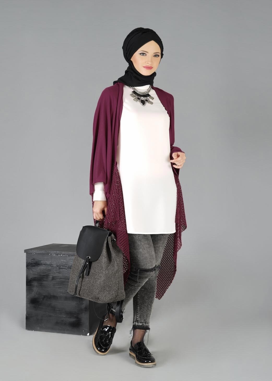 Tesettür giyim MOR FİLE DETAYLI TUNİK 4854