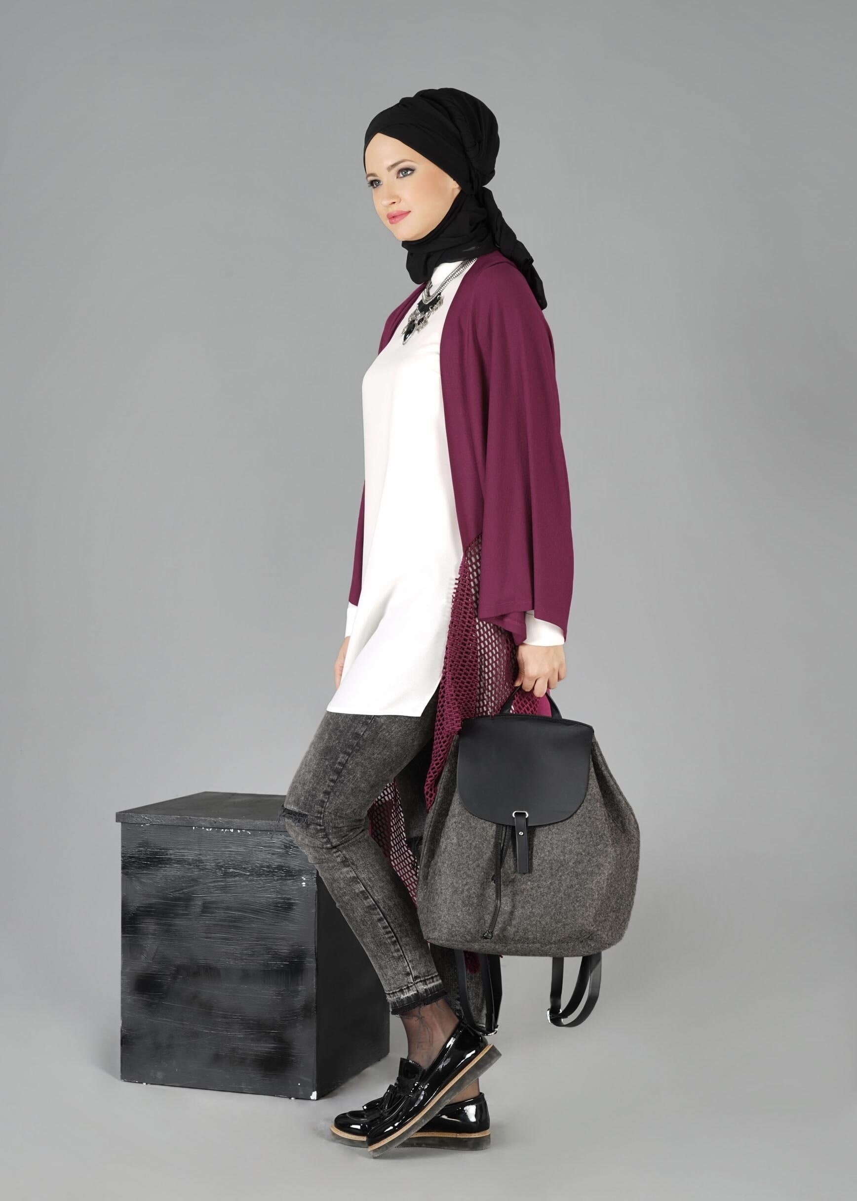 Tesettür giyim MOR FİLE DETAYLI TUNİK 4854