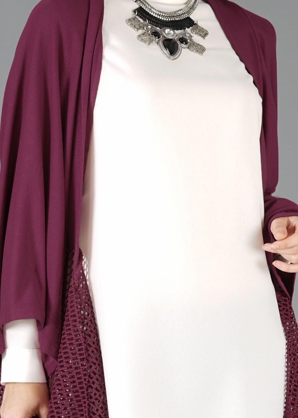 Tesettür giyim MOR FİLE DETAYLI TUNİK 4854