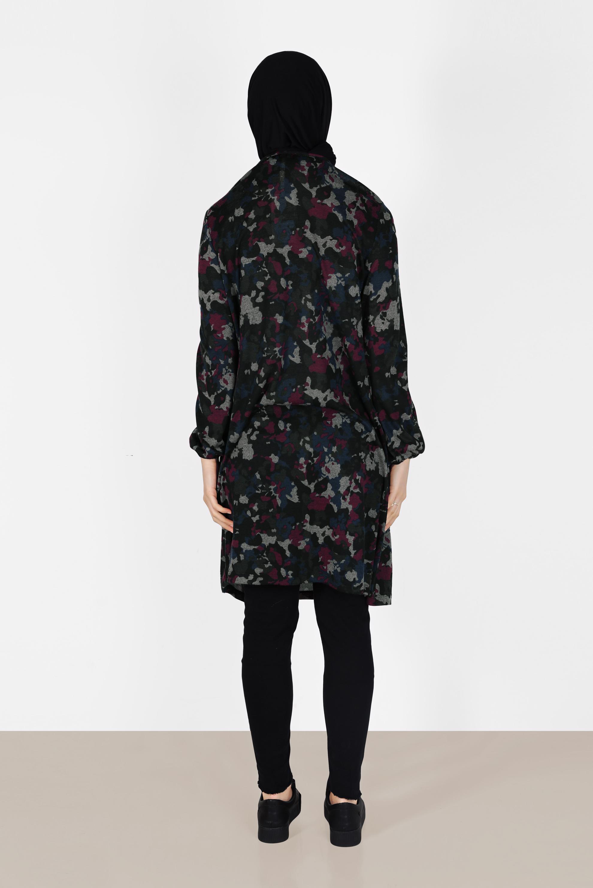 Tesettür giyim LACİVERT MANŞETLERİ LASTİKLİ DESENLİ TUNİK 4865 