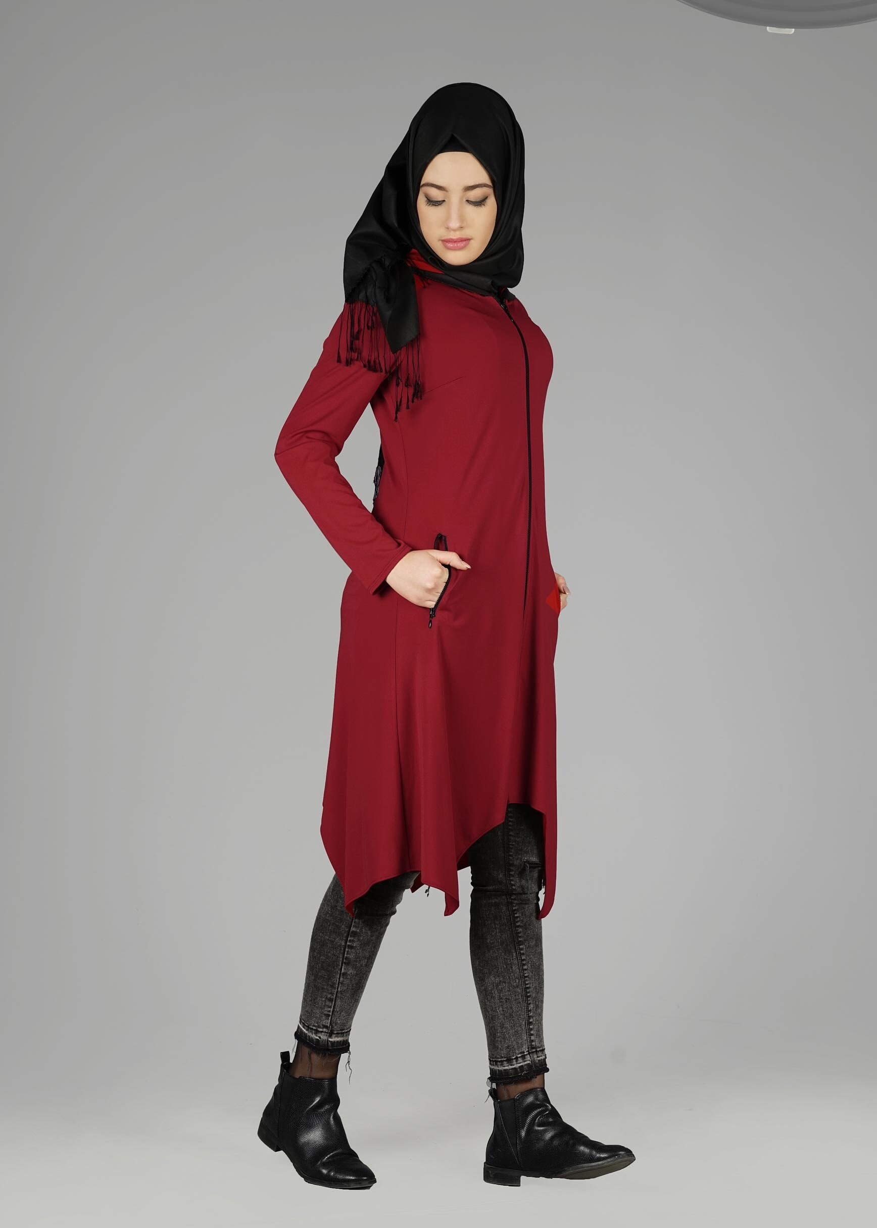 Tesettür giyim KIRMIZI 4869 TUNİK