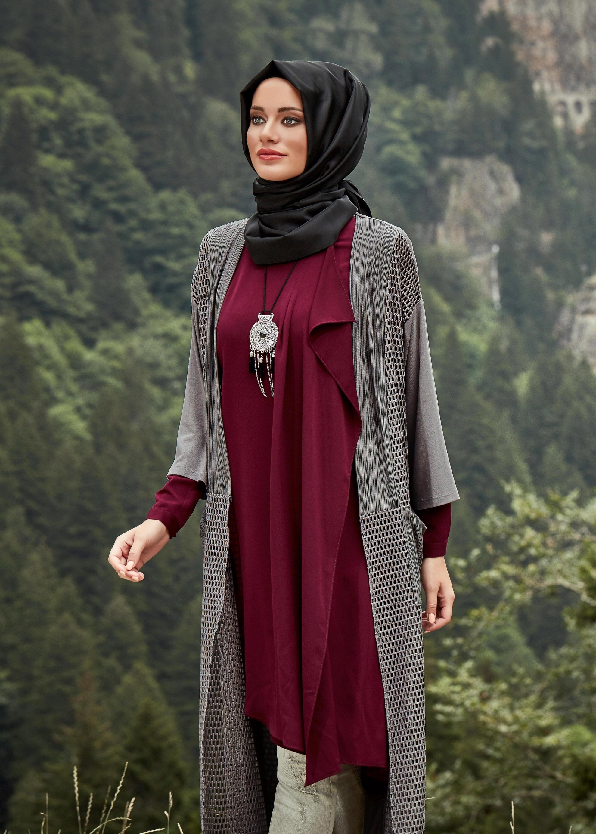 Tesettür giyim GRİ FİLE DETAYLI TUNİK 4871