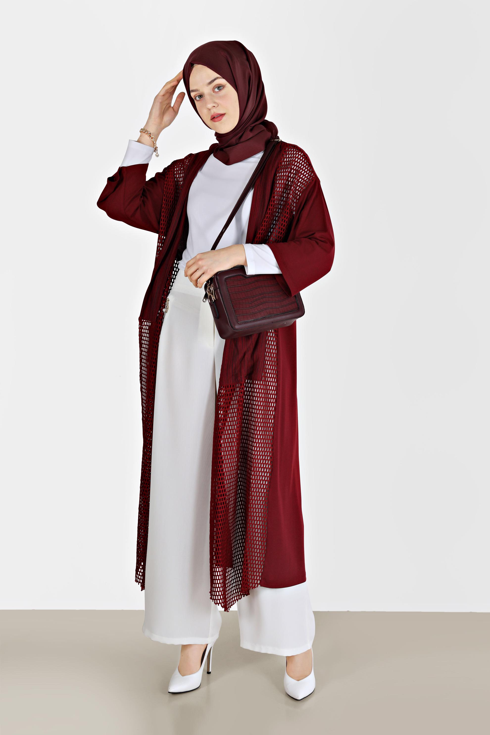 Tesettür giyim BORDO FİLE DETAYLI TUNİK 4871