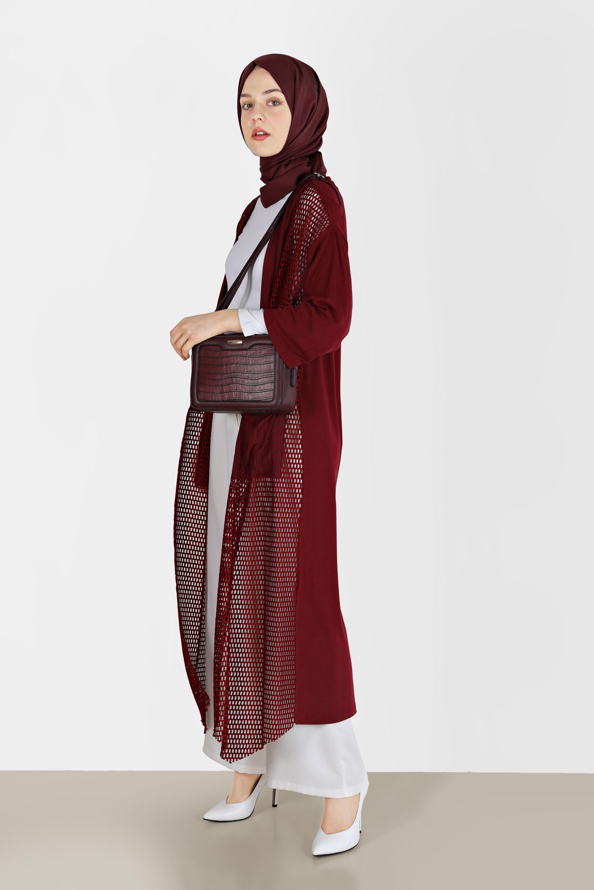 Tesettür giyim BORDO FİLE DETAYLI TUNİK 4871