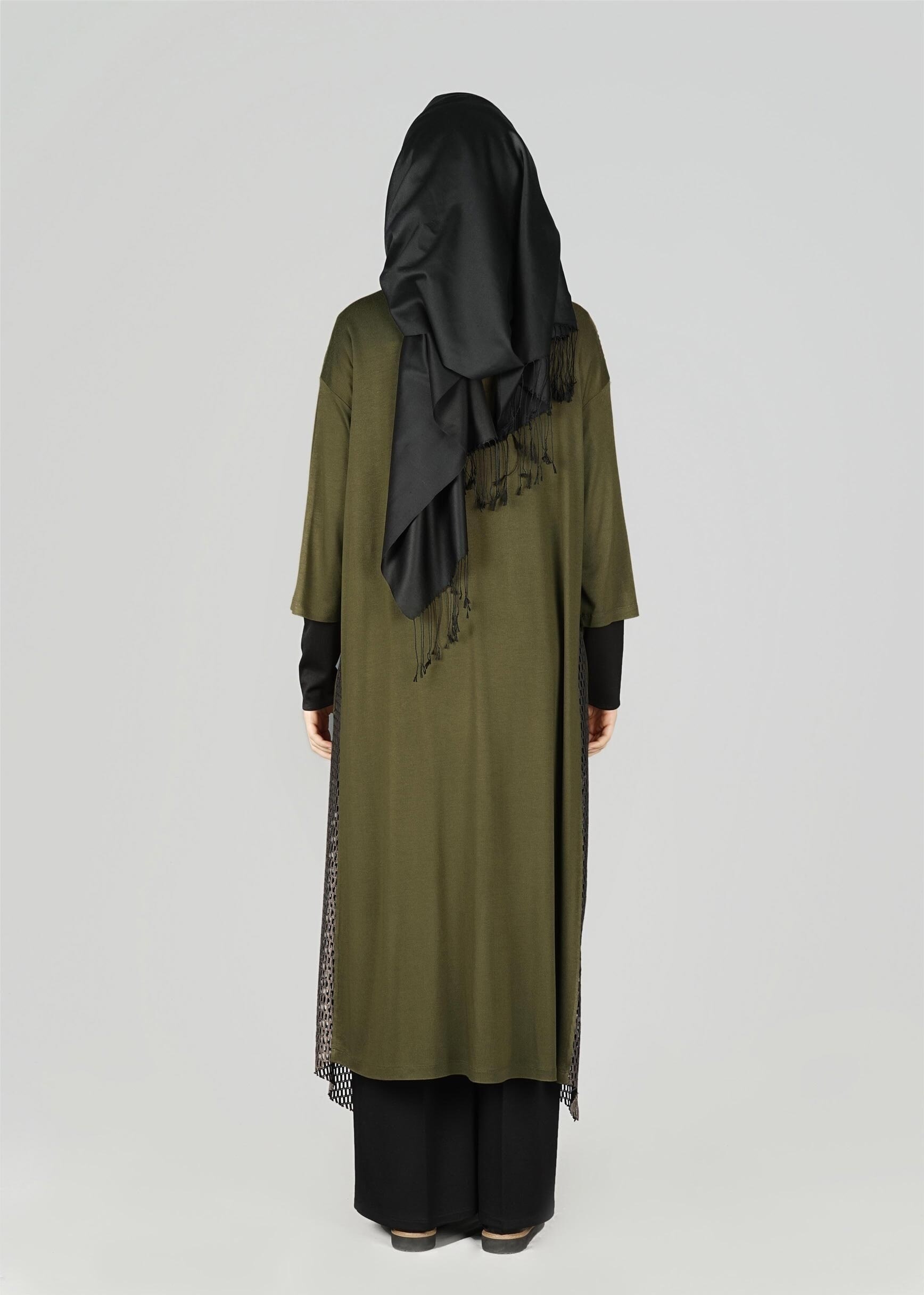 Tesettür giyim HAKİ FİLE DETAYLI TUNİK 4871