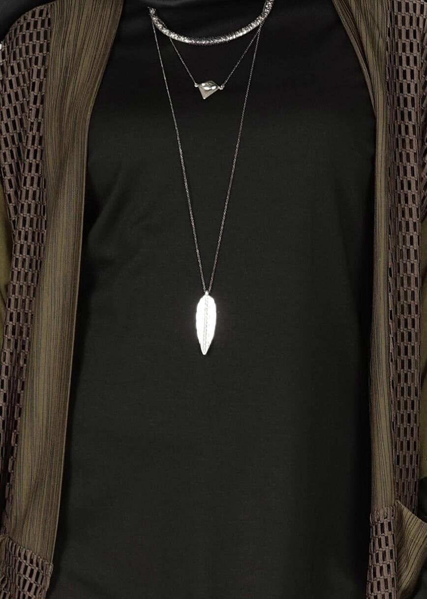 Tesettür giyim HAKİ FİLE DETAYLI TUNİK 4871