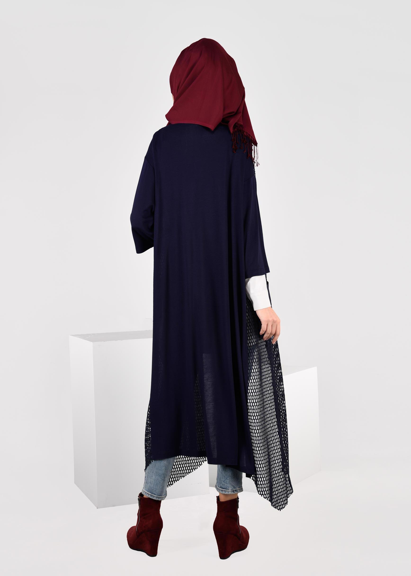 Tesettür giyim LACİVERT FİLE DETAYLI TUNİK 4871