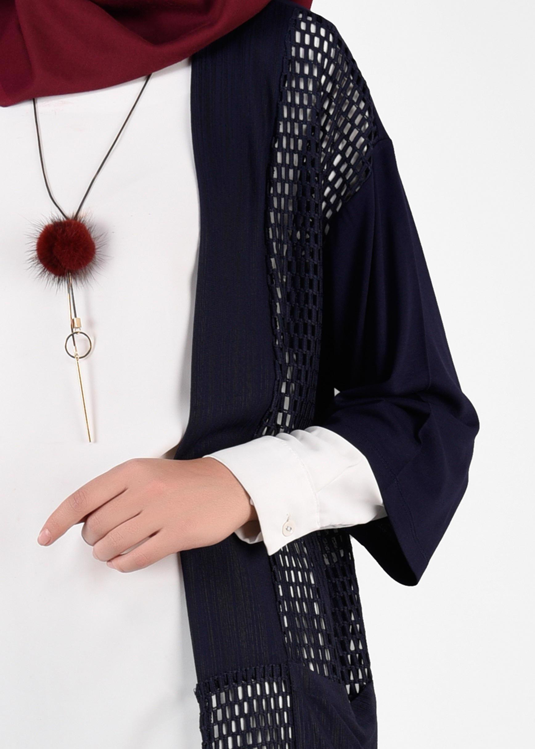 Tesettür giyim LACİVERT FİLE DETAYLI TUNİK 4871