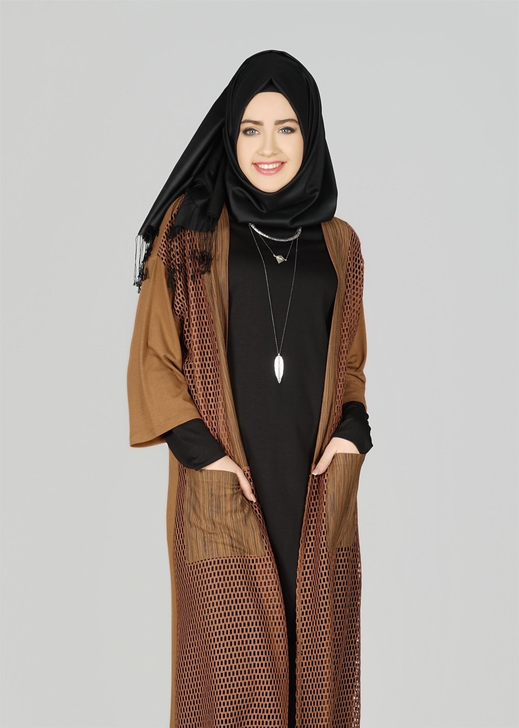 Tesettür giyim TABA FİLE DETAYLI TUNİK 4871