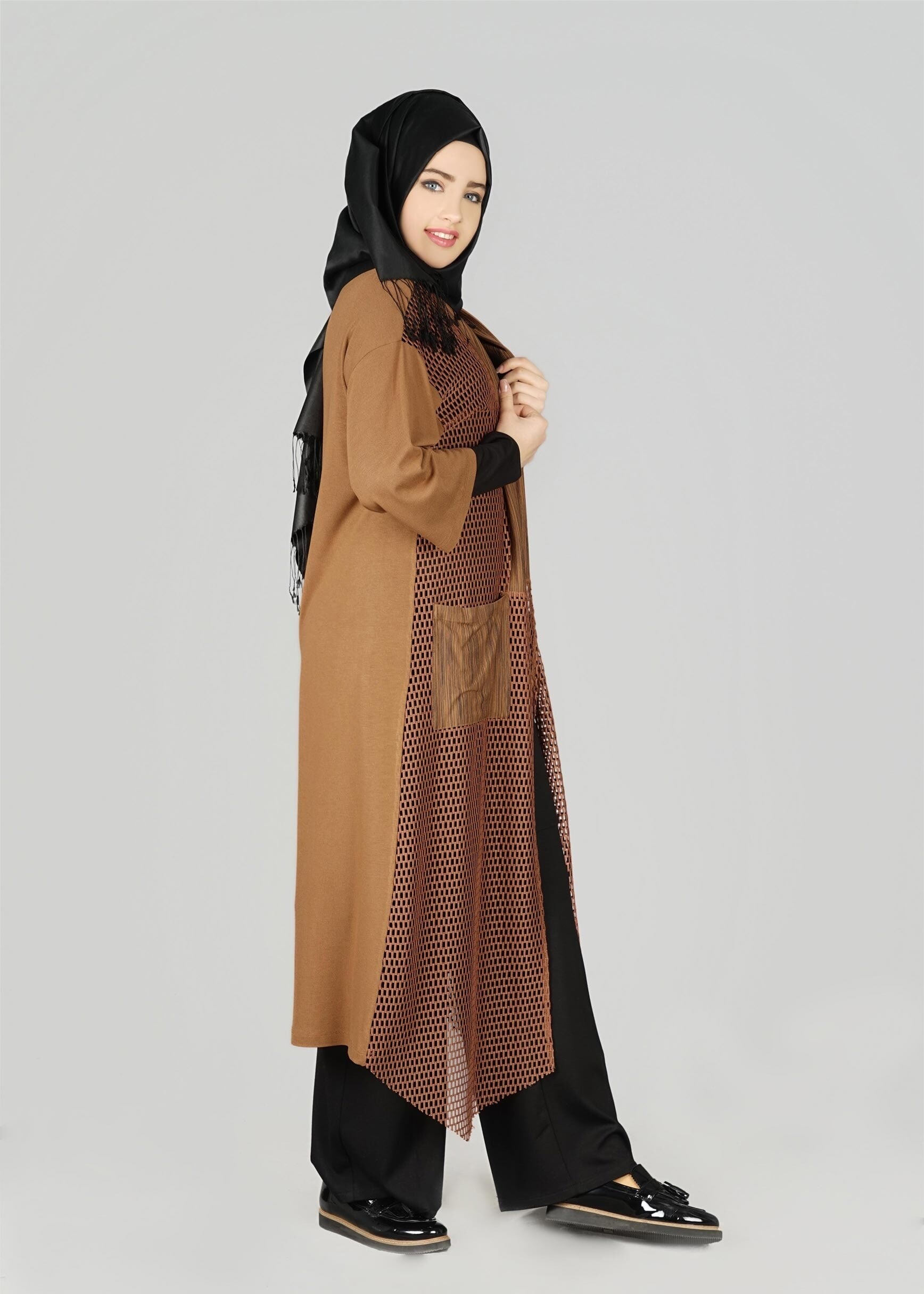 Tesettür giyim TABA FİLE DETAYLI TUNİK 4871