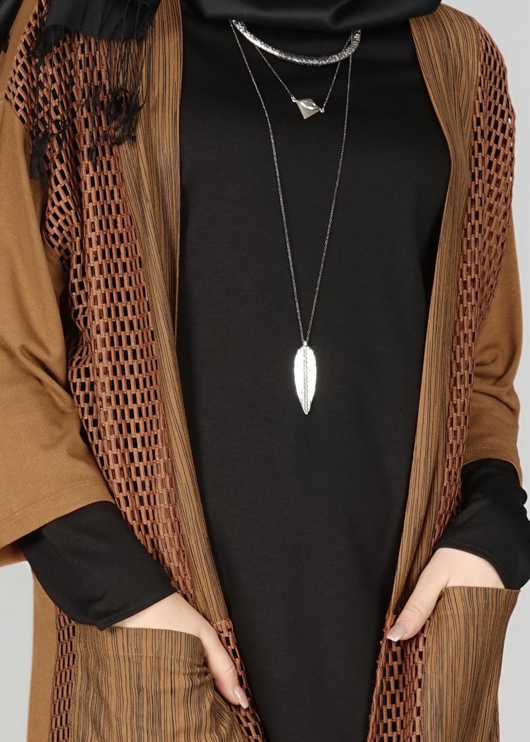 Tesettür giyim TABA FİLE DETAYLI TUNİK 4871